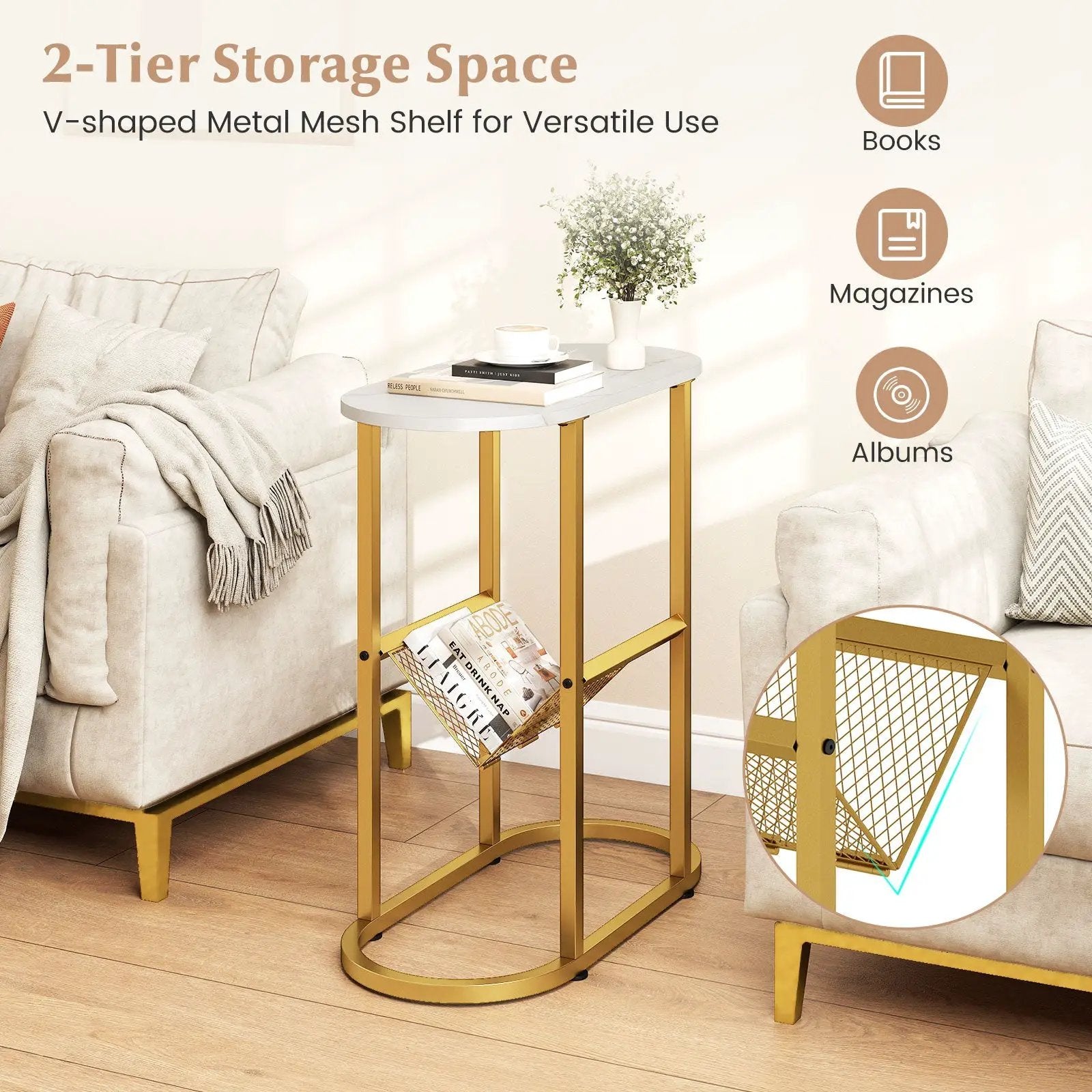 2-tier Oval Narrow Bedside End Table by DirectDeals