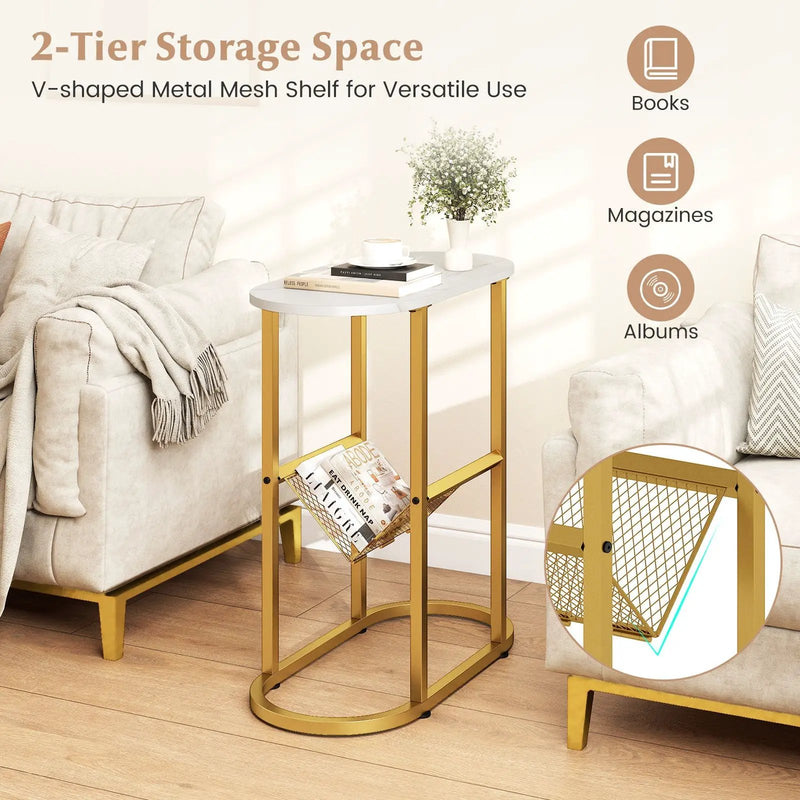 2-tier Oval Narrow Bedside End Table by DirectDeals