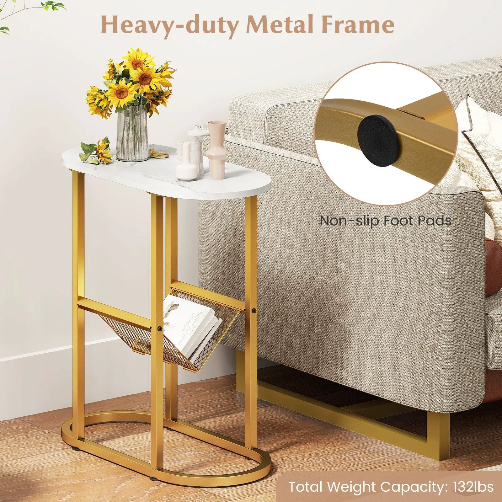 2-tier Oval Narrow Bedside End Table by DirectDeals