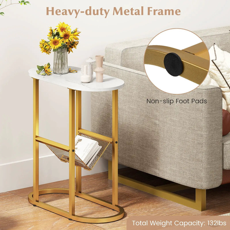 2-tier Oval Narrow Bedside End Table by DirectDeals