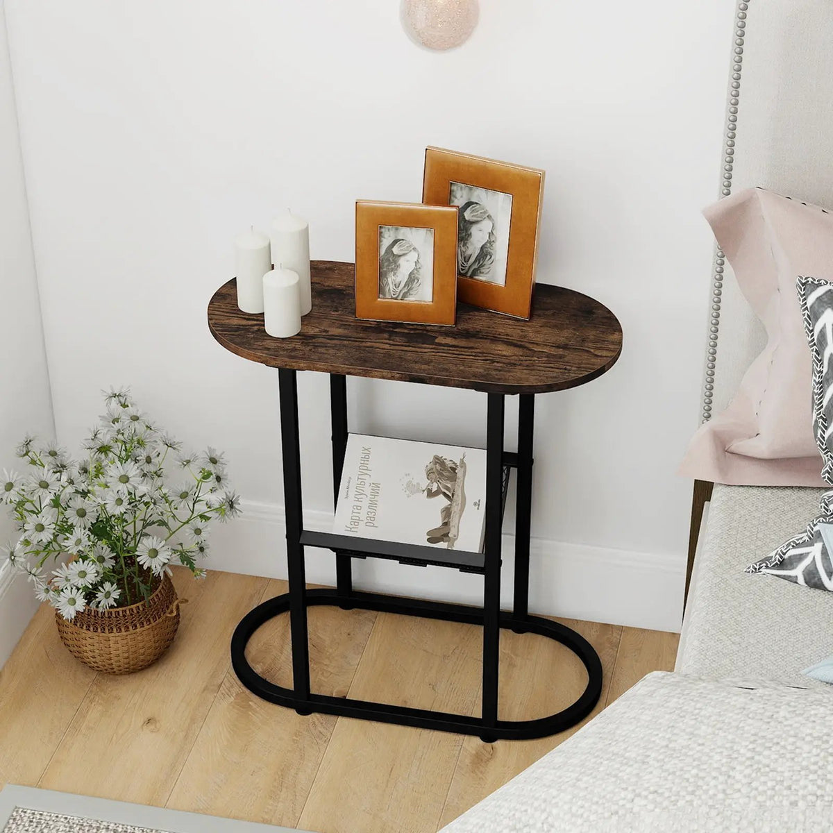 2-tier Oval Narrow Bedside End Table by DirectDeals