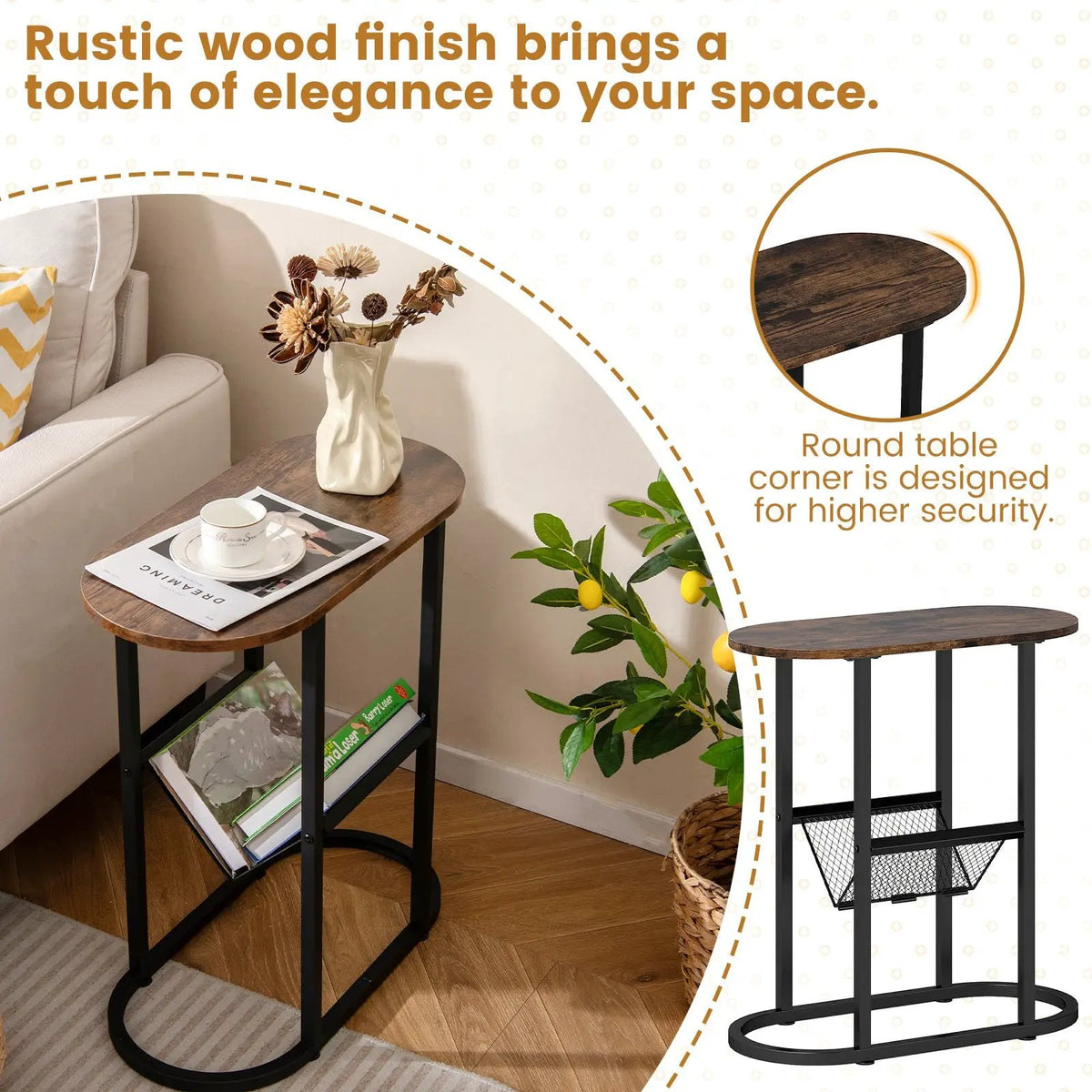 2-tier Oval Narrow Bedside End Table by DirectDeals