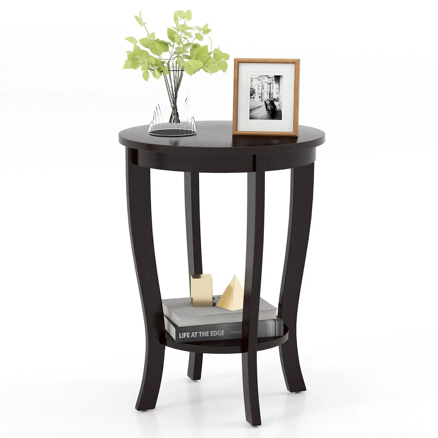 2-tier Round End Table with Solid Wood Legs by DirectDeals