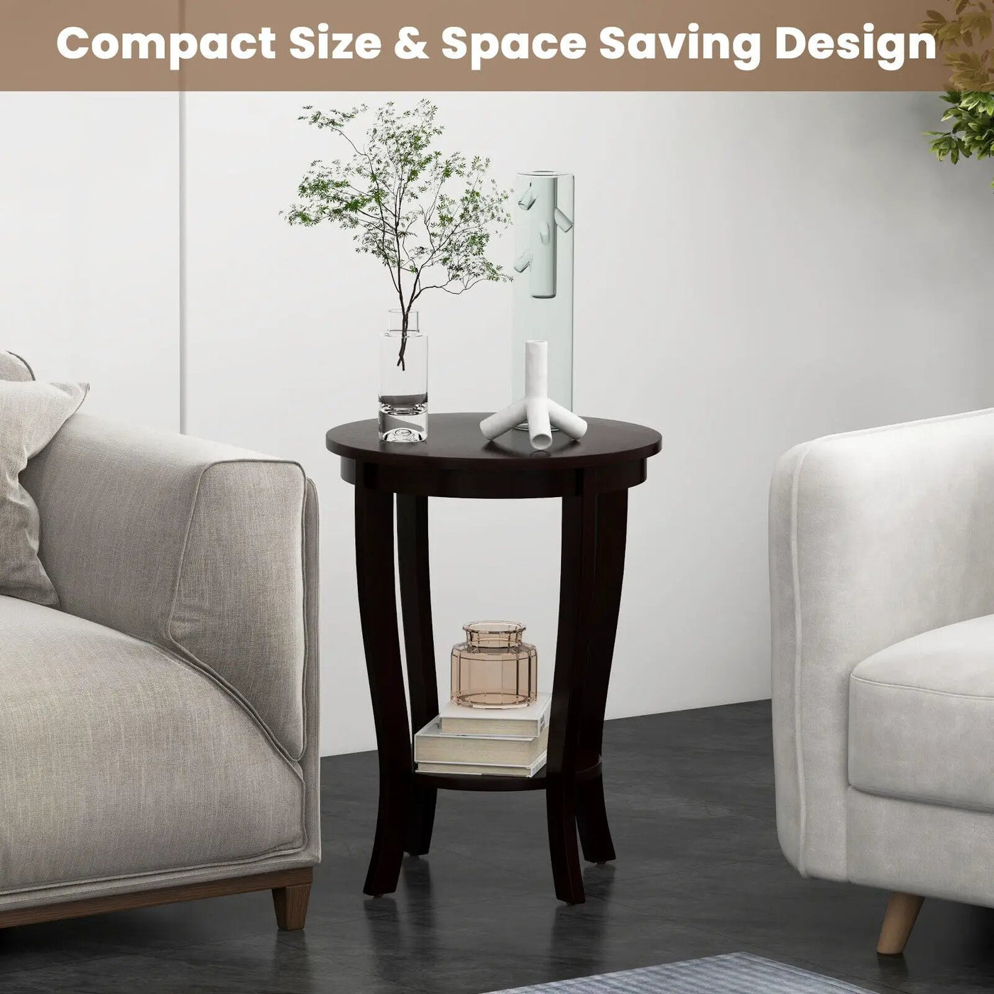 2-tier Round End Table with Solid Wood Legs by DirectDeals