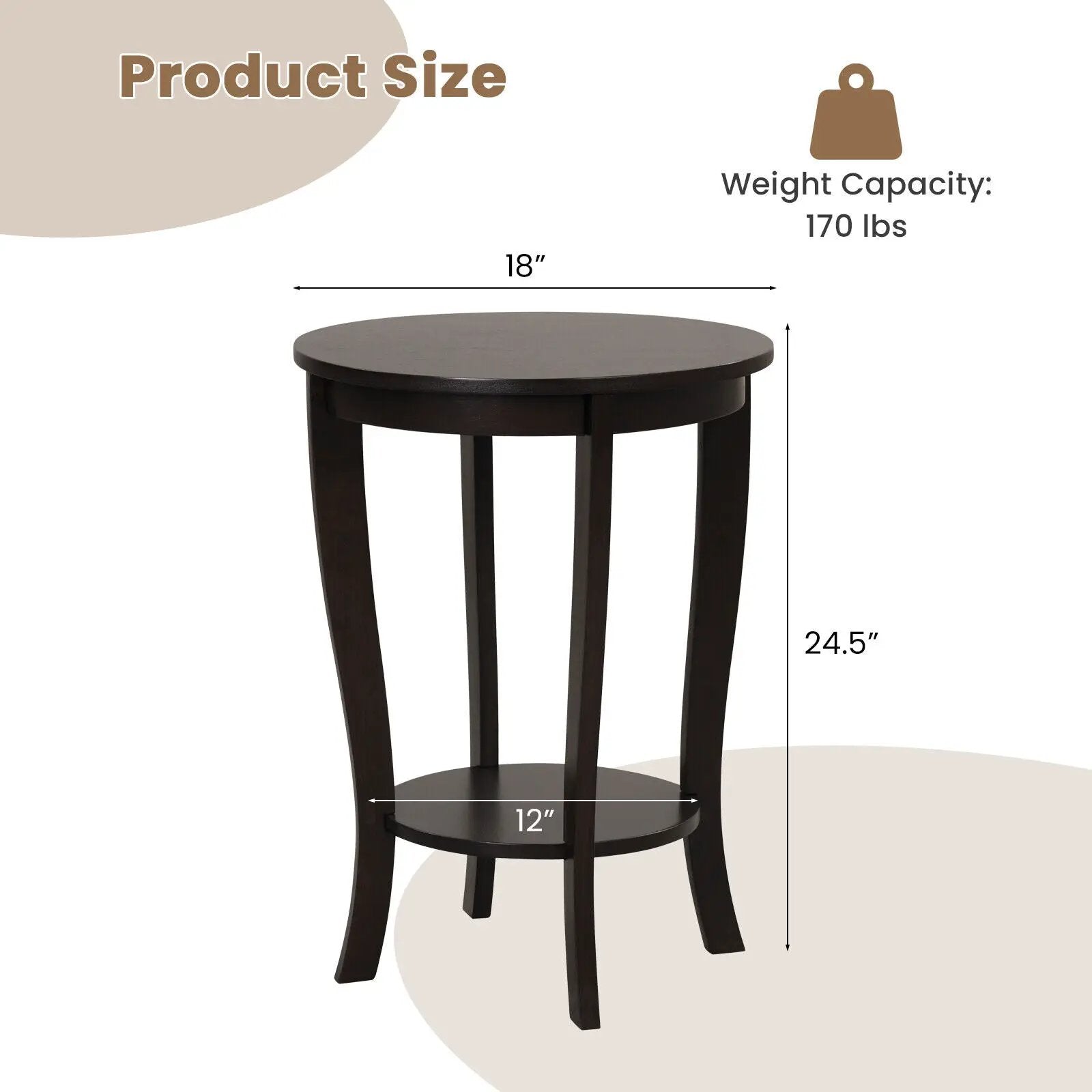 2-tier Round End Table with Solid Wood Legs by DirectDeals