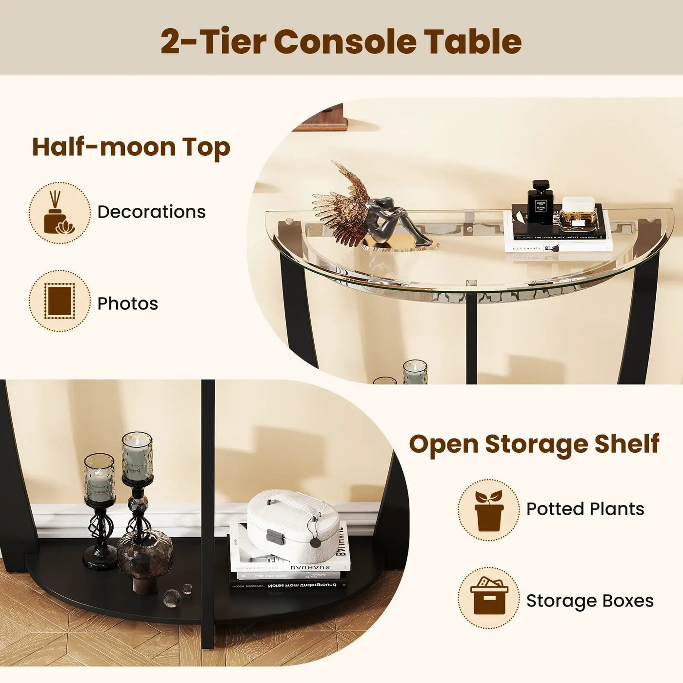 2-tier Tempered Glass Console Table with Clear Glass Top and Open Shelf by DirectDeals