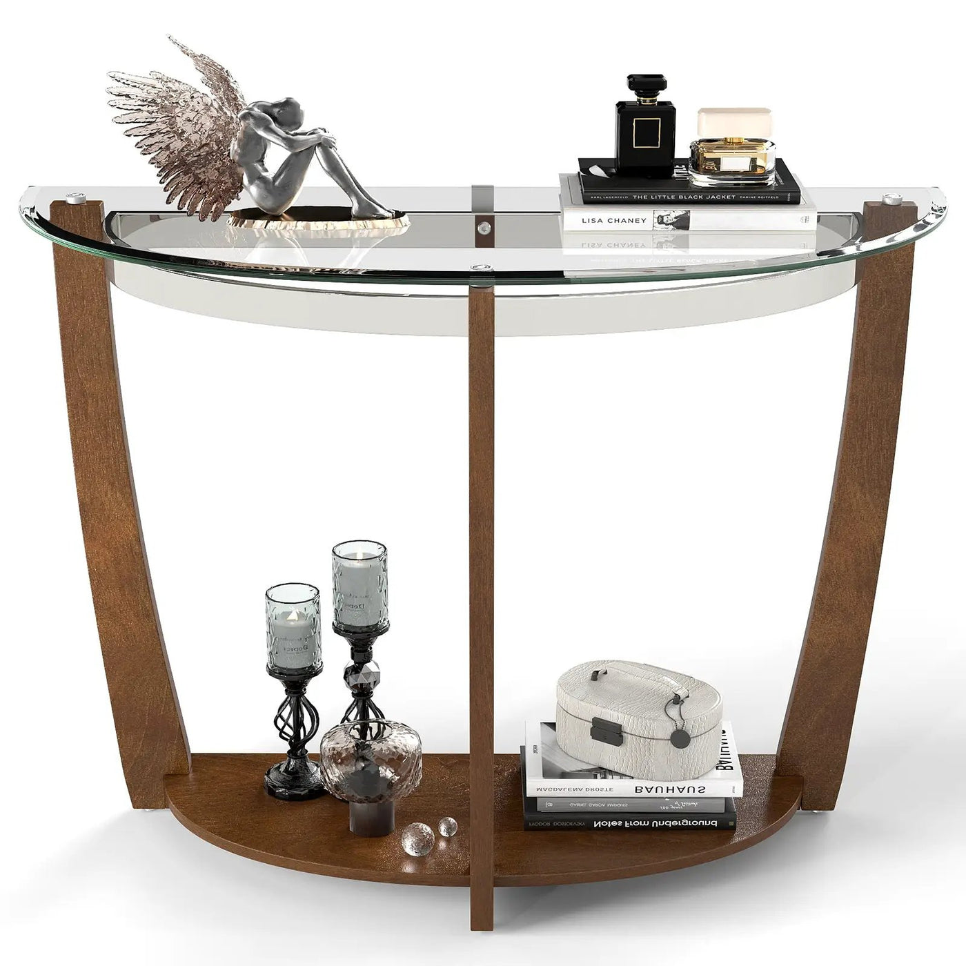 2-tier Tempered Glass Console Table with Clear Glass Top and Open Shelf by DirectDeals