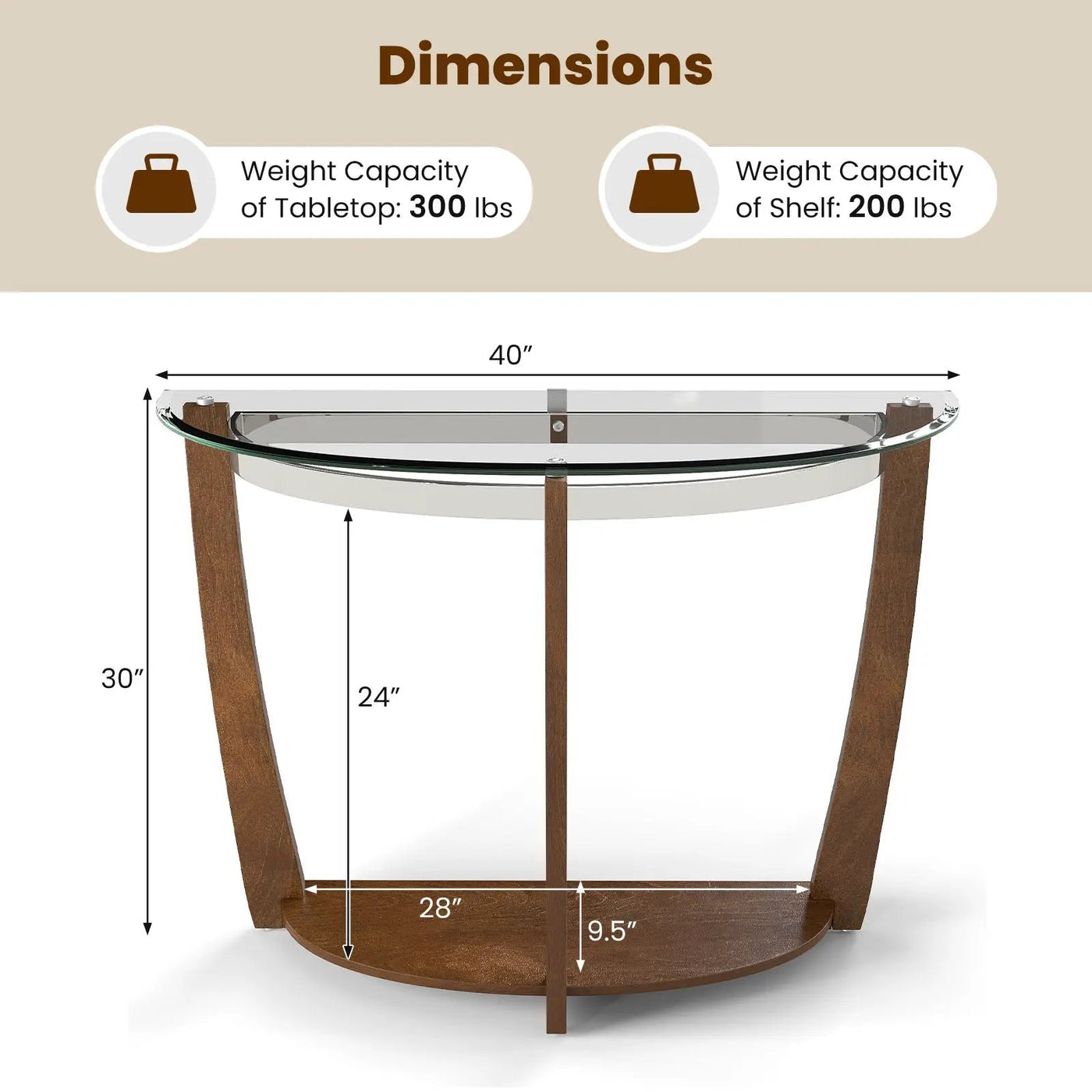 2-tier Tempered Glass Console Table with Clear Glass Top and Open Shelf by DirectDeals