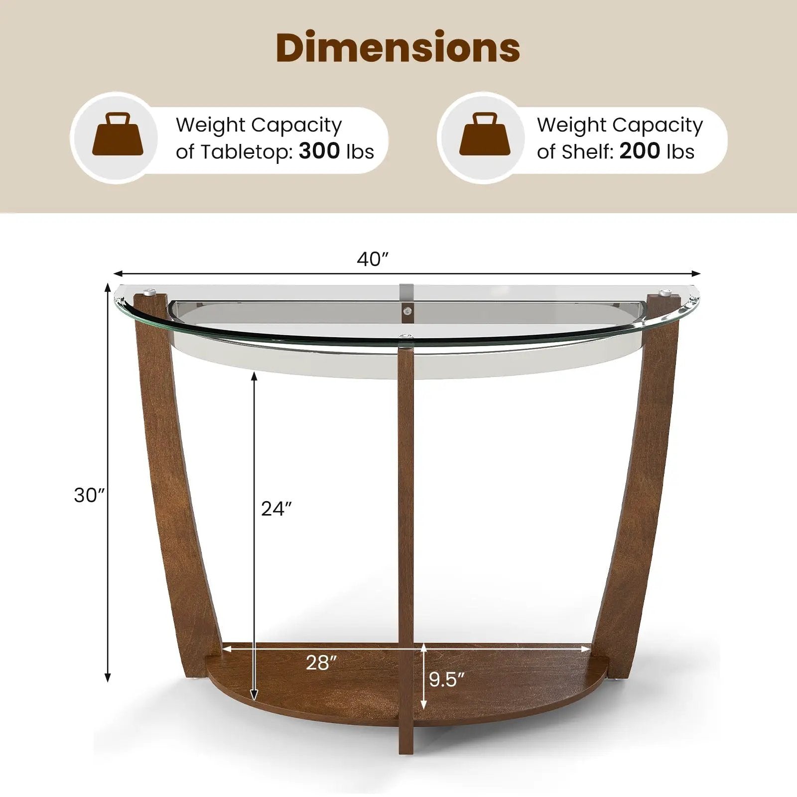2-tier Tempered Glass Console Table with Clear Glass Top and Open Shelf by DirectDeals
