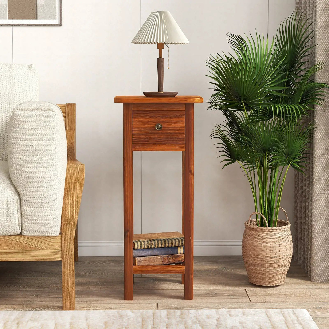 2 Tier Slim Nightstand Bedside Table with Drawer Shelf by DirectDeals