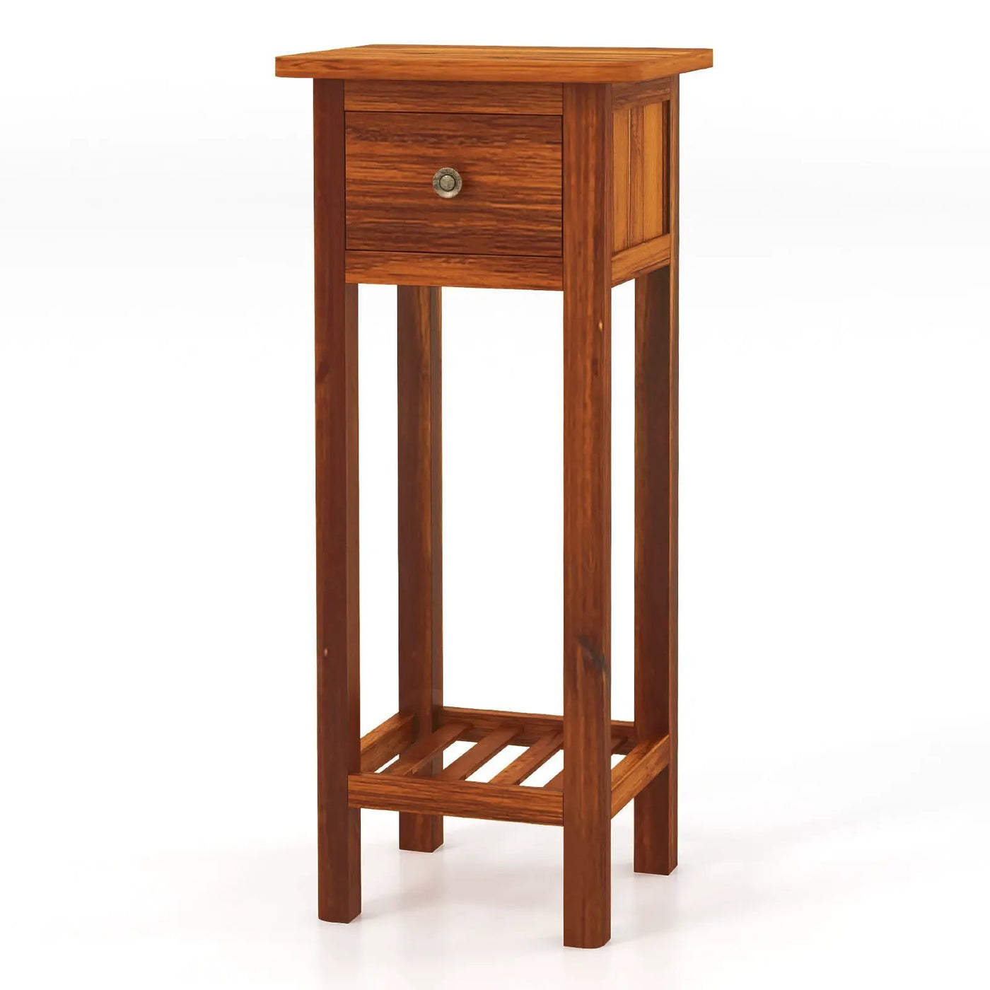 2 Tier Slim Nightstand Bedside Table with Drawer Shelf by DirectDeals