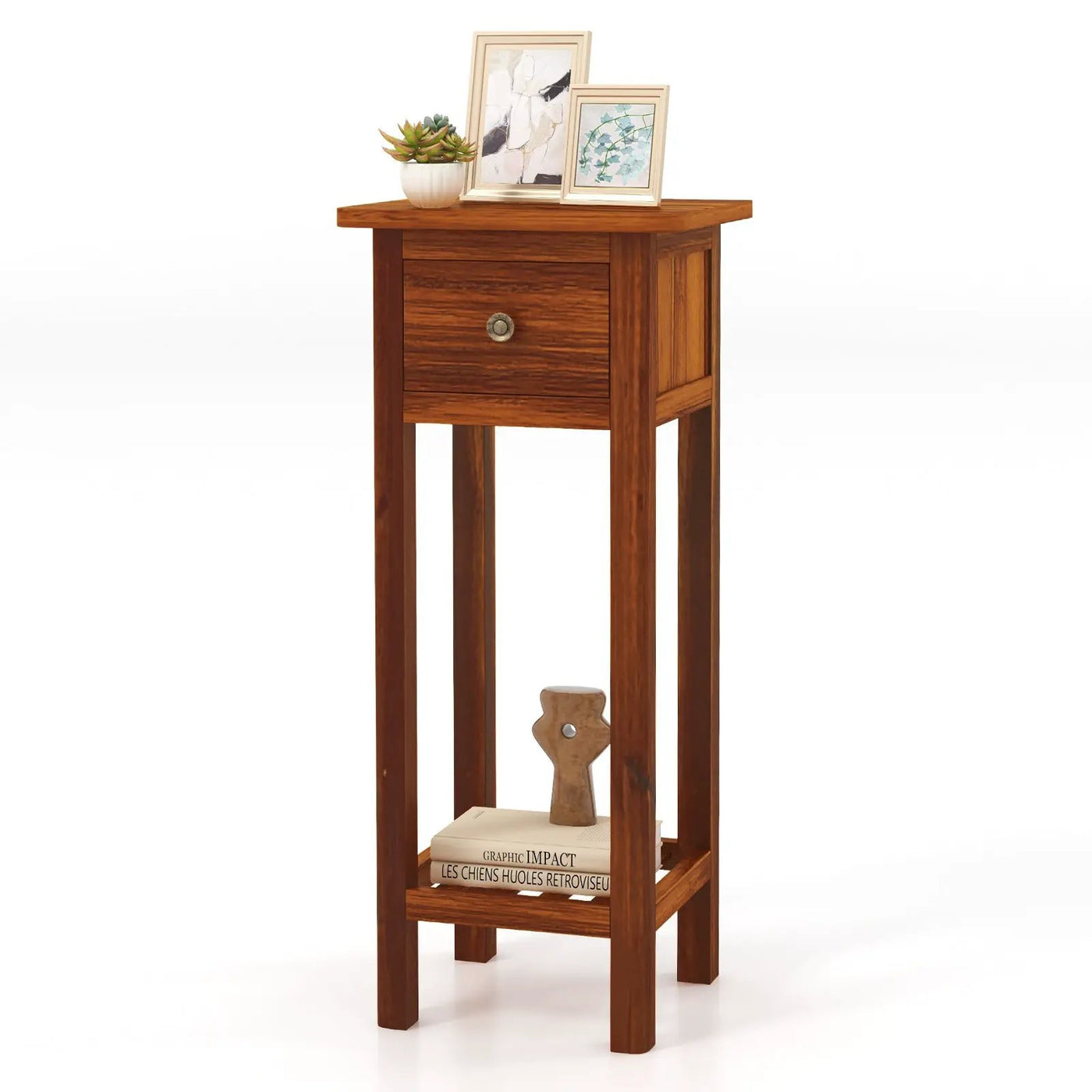 2 Tier Slim Nightstand Bedside Table with Drawer Shelf by DirectDeals