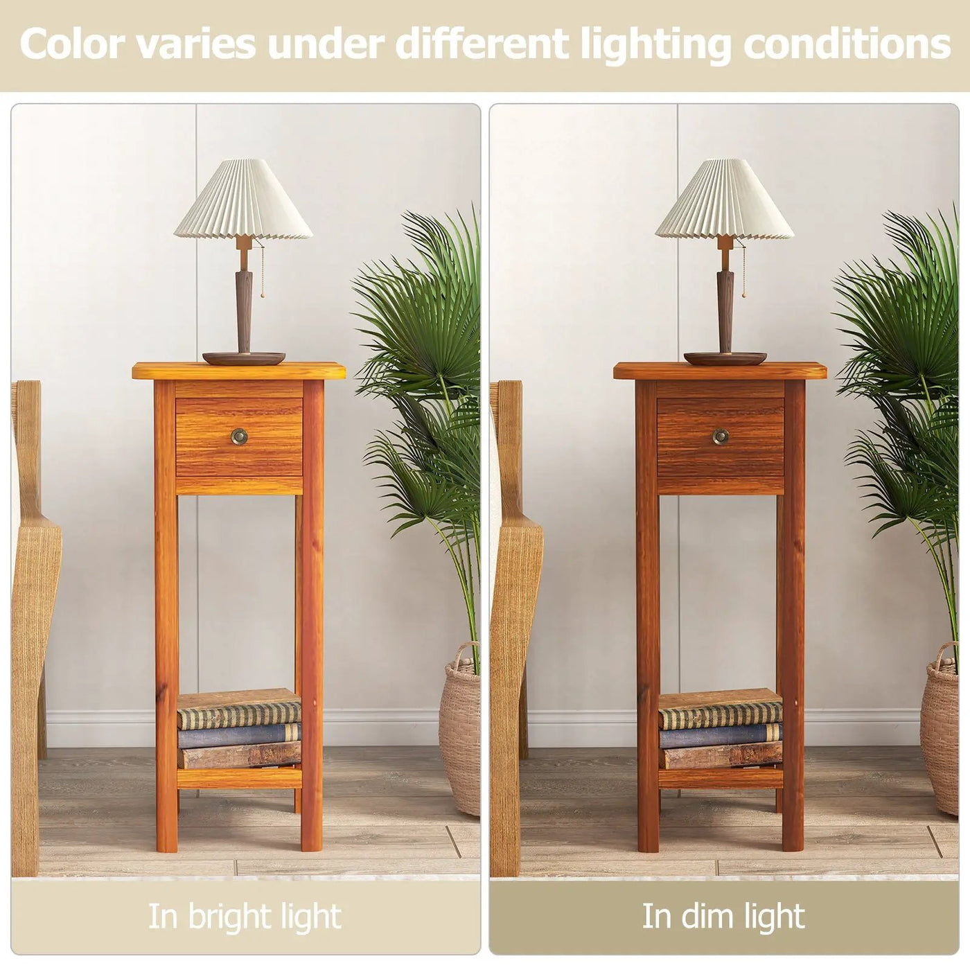 2 Tier Slim Nightstand Bedside Table with Drawer Shelf by DirectDeals