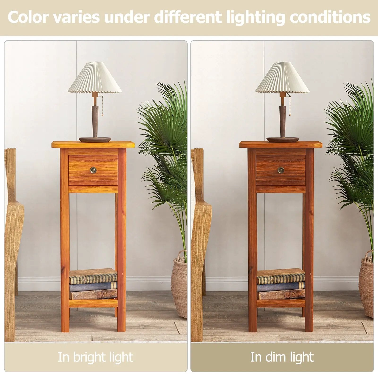2 Tier Slim Nightstand Bedside Table with Drawer Shelf by DirectDeals