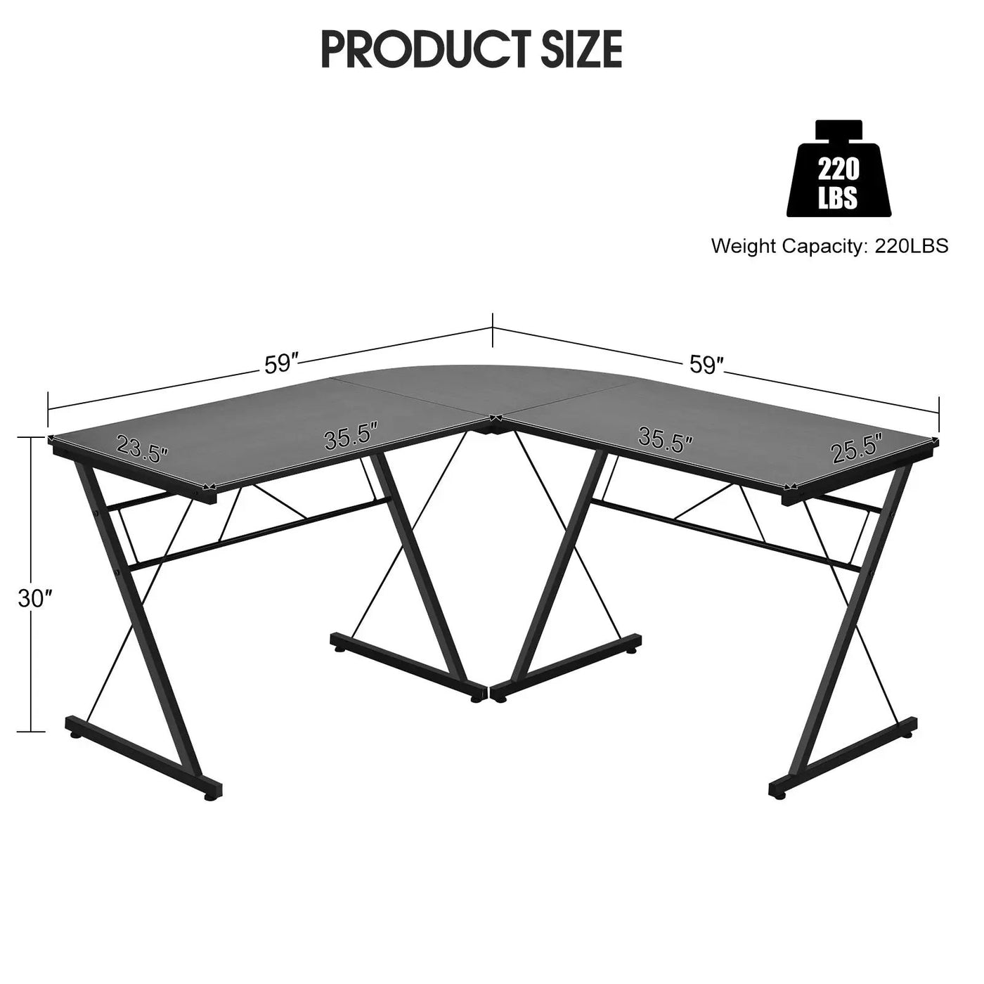 59 Inches L-Shaped Corner Desk Computer Table for Home Office Study Workstation by DirectDeals