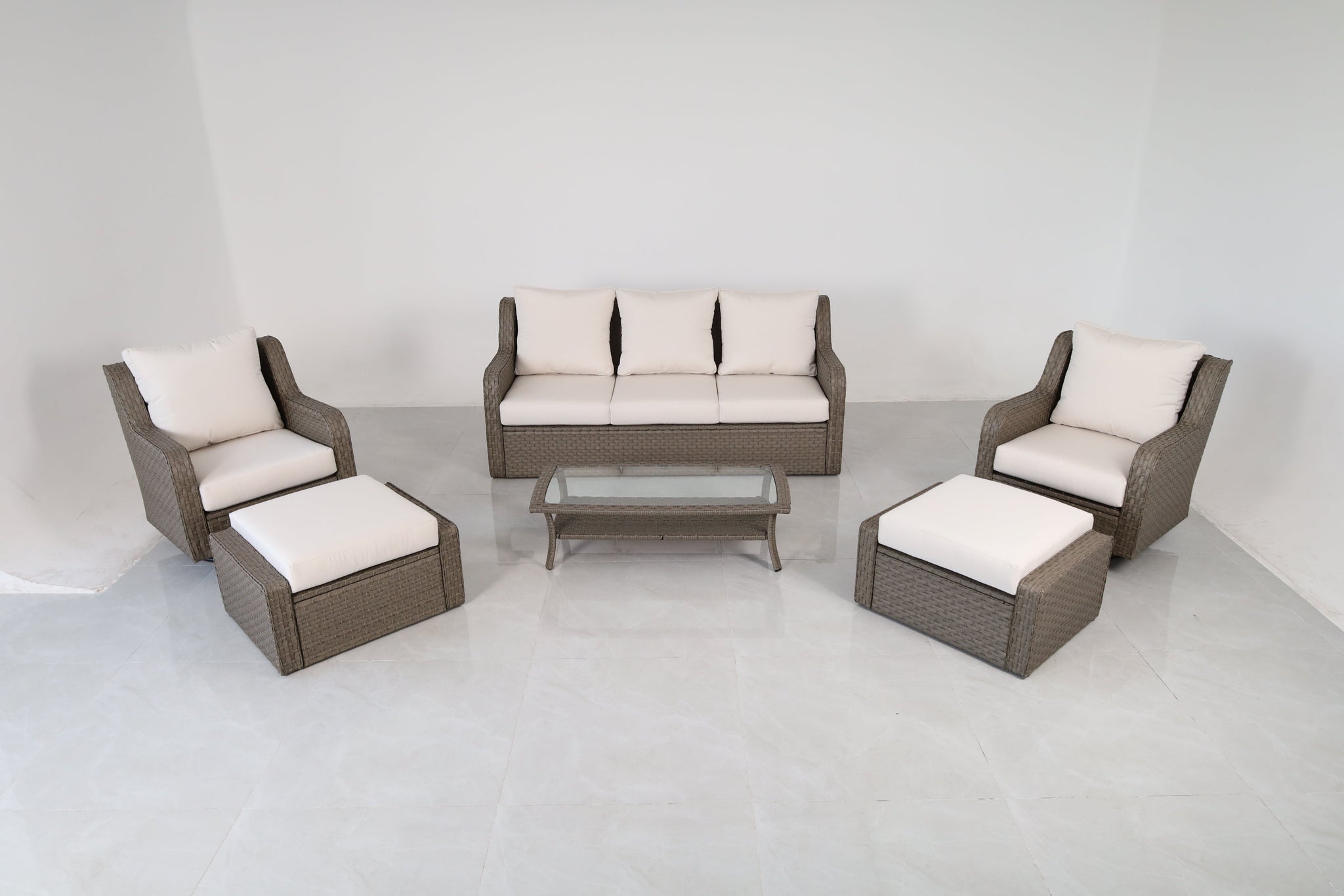Luxury Rattan Patio Conversation Set – Includes 2 Swivel Chairs, Sofa, Coffee Table, And 2 Ottomans With Premium by HouseOfZazla