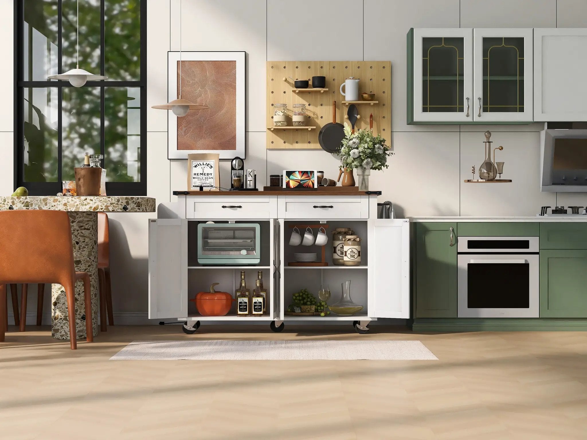 K&K 53.5'' Farmhouse Kitchen Island with Power Outlet by HouseOfZazla