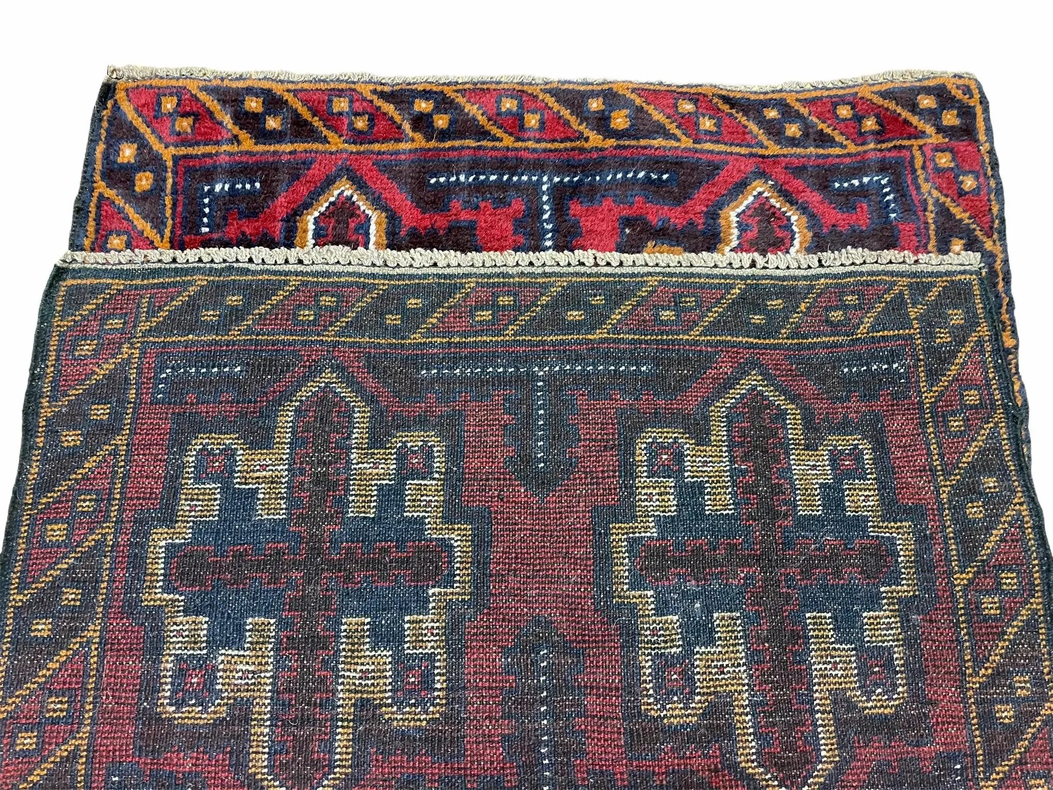 2' 7" X 4' 6" Vintage Handmade Tribal Wool Rug Balouchi Rug Afghan Rug Red Blue by Jewel Rugs
