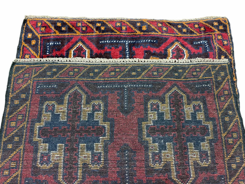 2' 7" X 4' 6" Vintage Handmade Tribal Wool Rug Balouchi Rug Afghan Rug Red Blue by Jewel Rugs