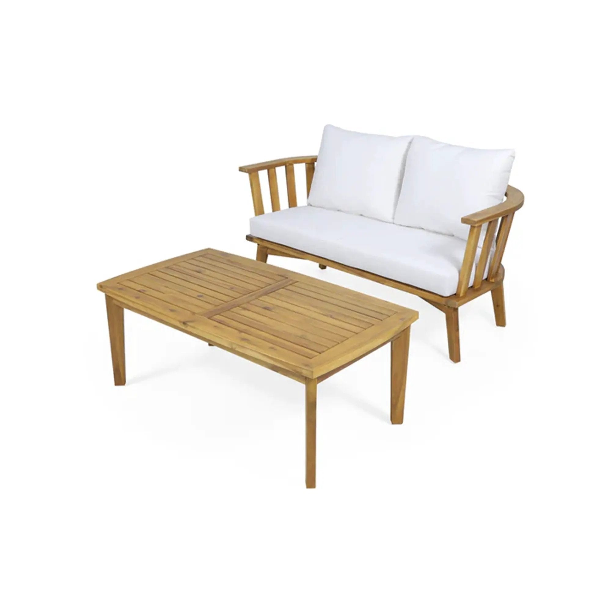 2-Person Outdoor Acacia Wood Patio Seating Group with Cushions and Coffee Table by HouseOfZazla