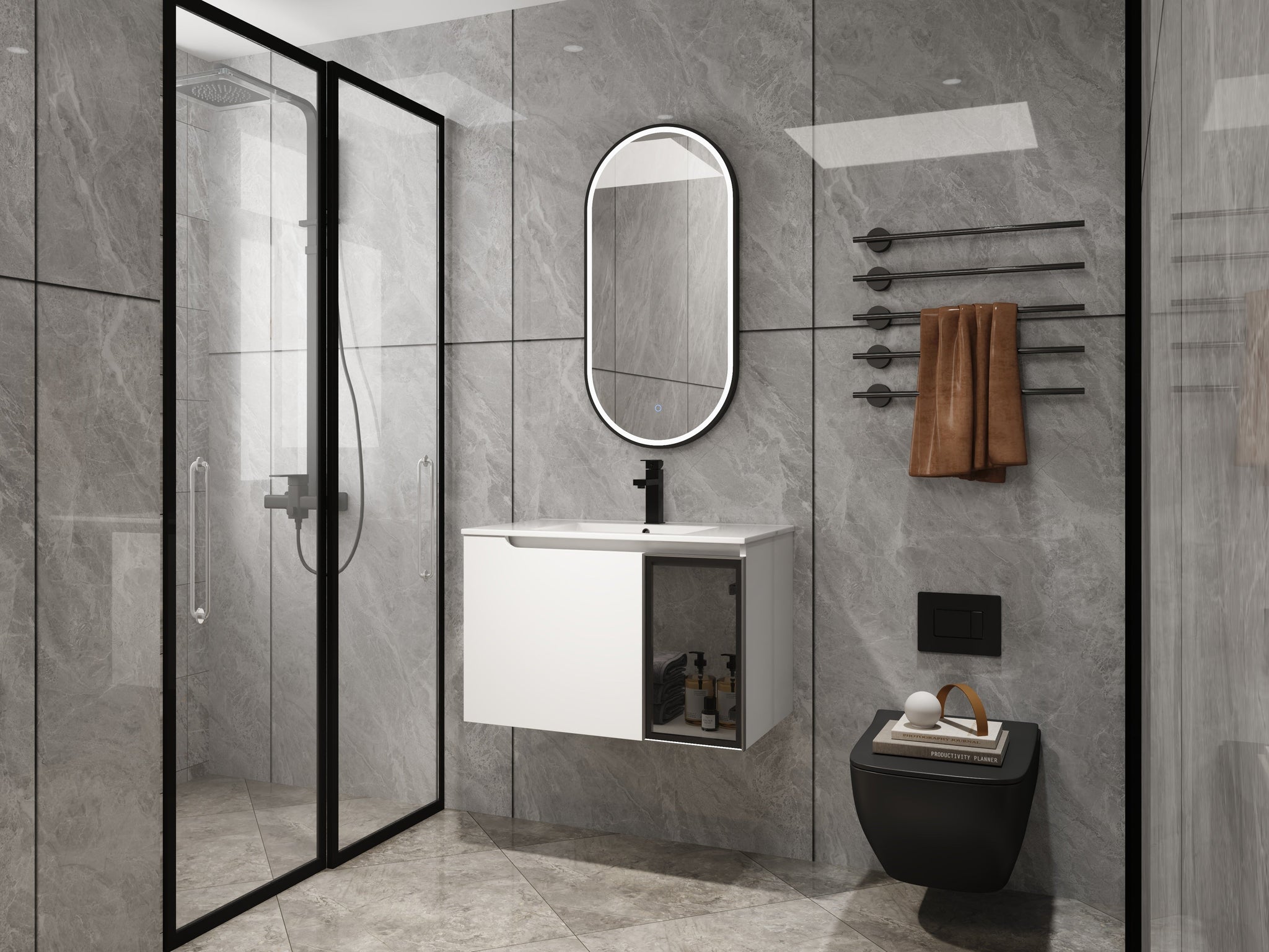 30" Wall-Mounted Bathroom Vanity With Ceramic Sink, Glossy by HouseOfZazla