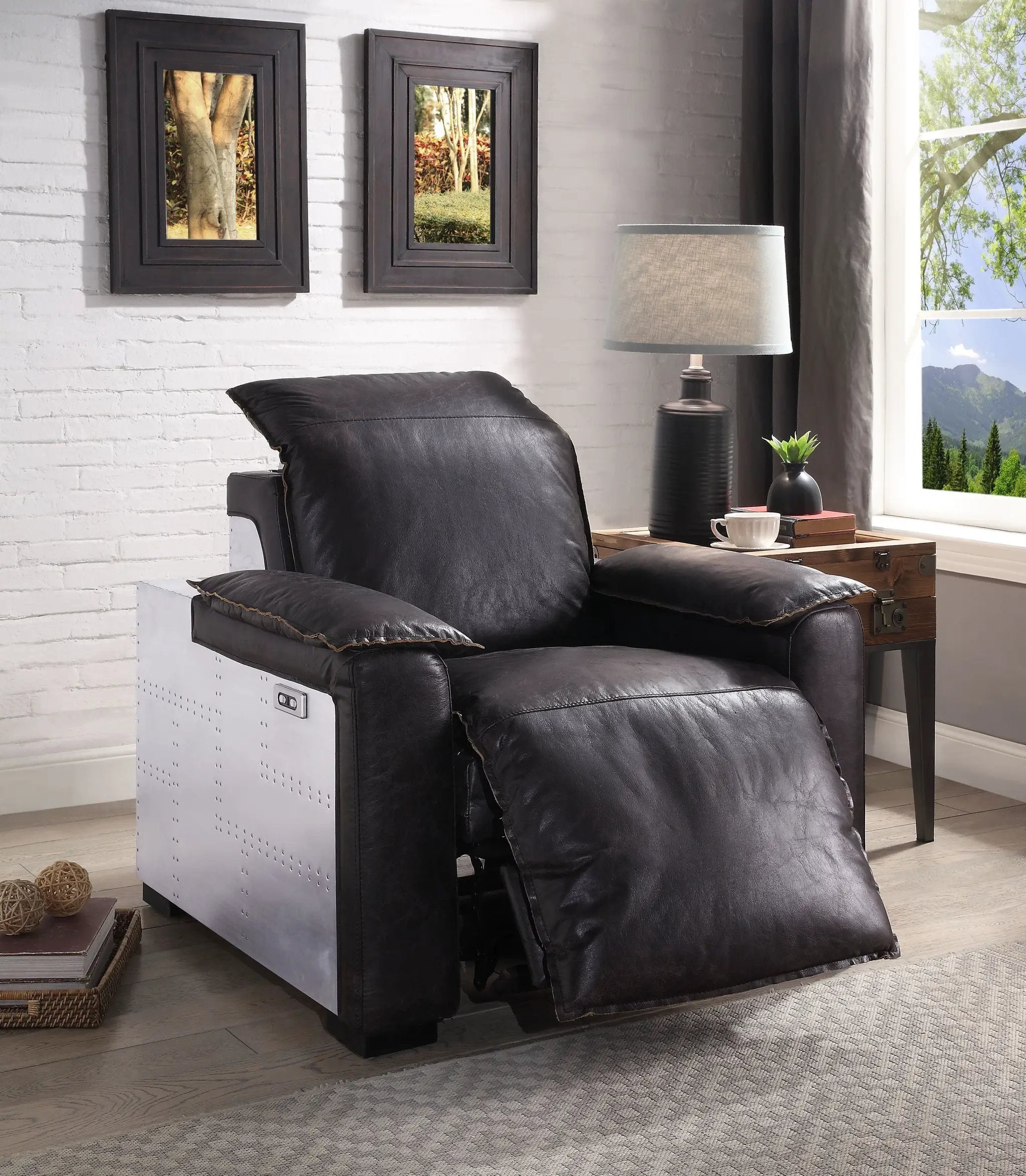 Misezon - Top Grain Leather Power Motion Recliner - Dark Brown by Unique Piece Furniture