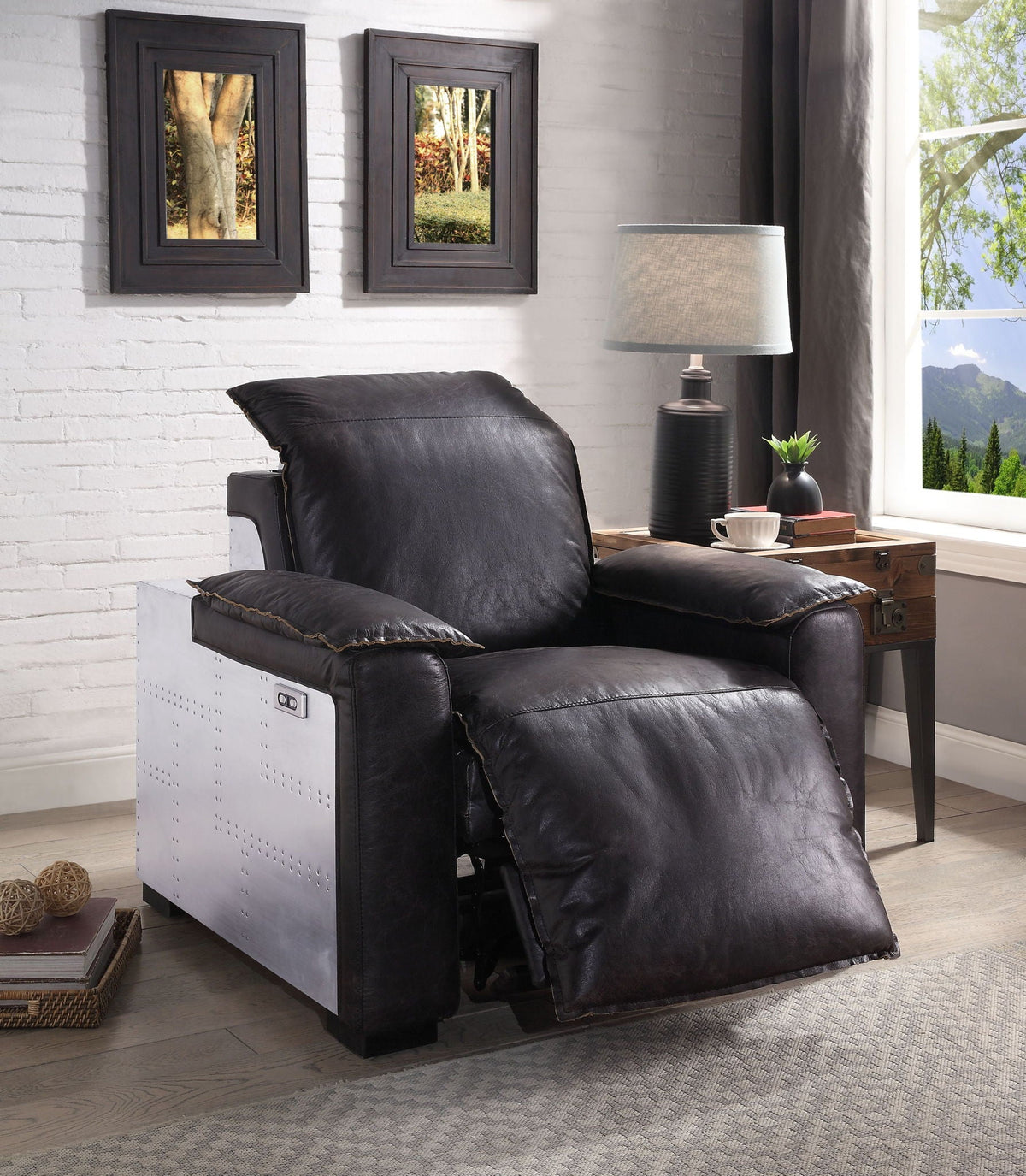 Misezon Top Grain Leather Power Motion Recliner - Dark Brown