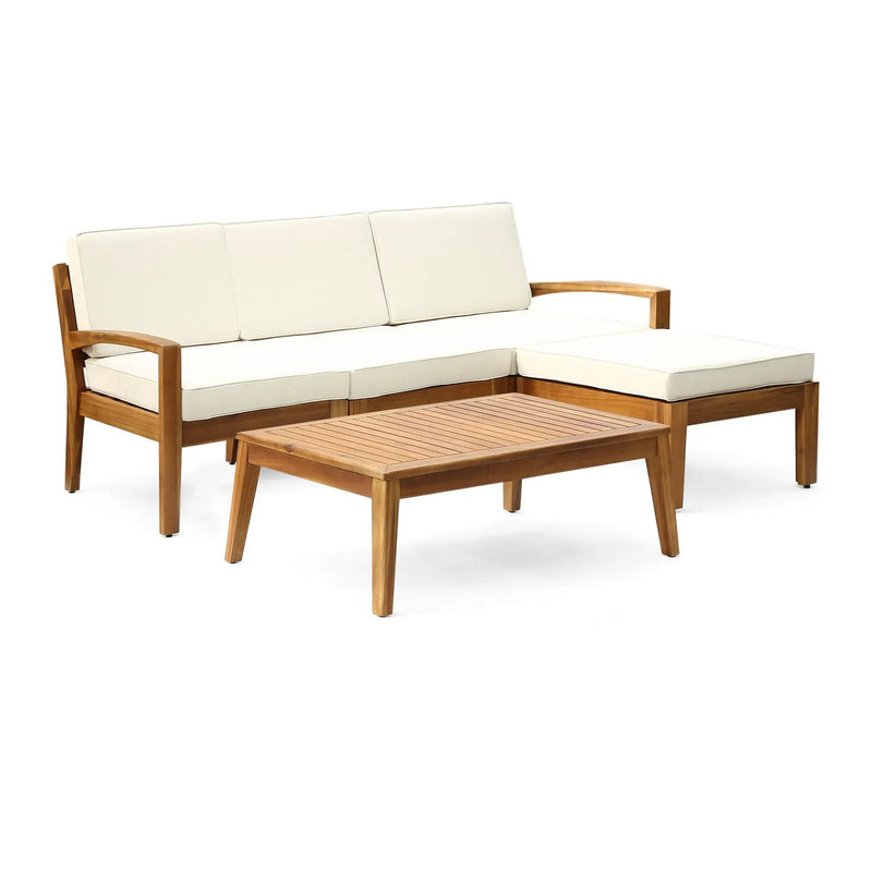Outdoor L Shape 3pcs Acacia Wood Patio Sofa Set by HouseOfZazla