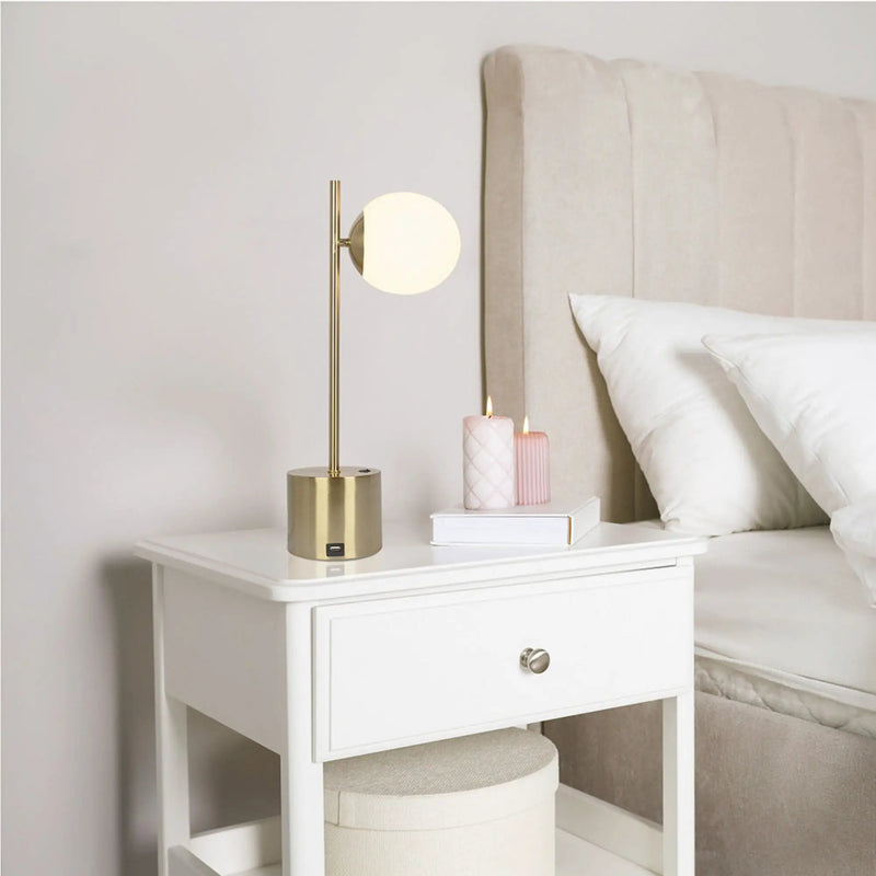 Ethereal - Modern Small Table Lamp, Desk Lamp Fixture With Globe Shade - Gold / White by Unique Piece Furniture