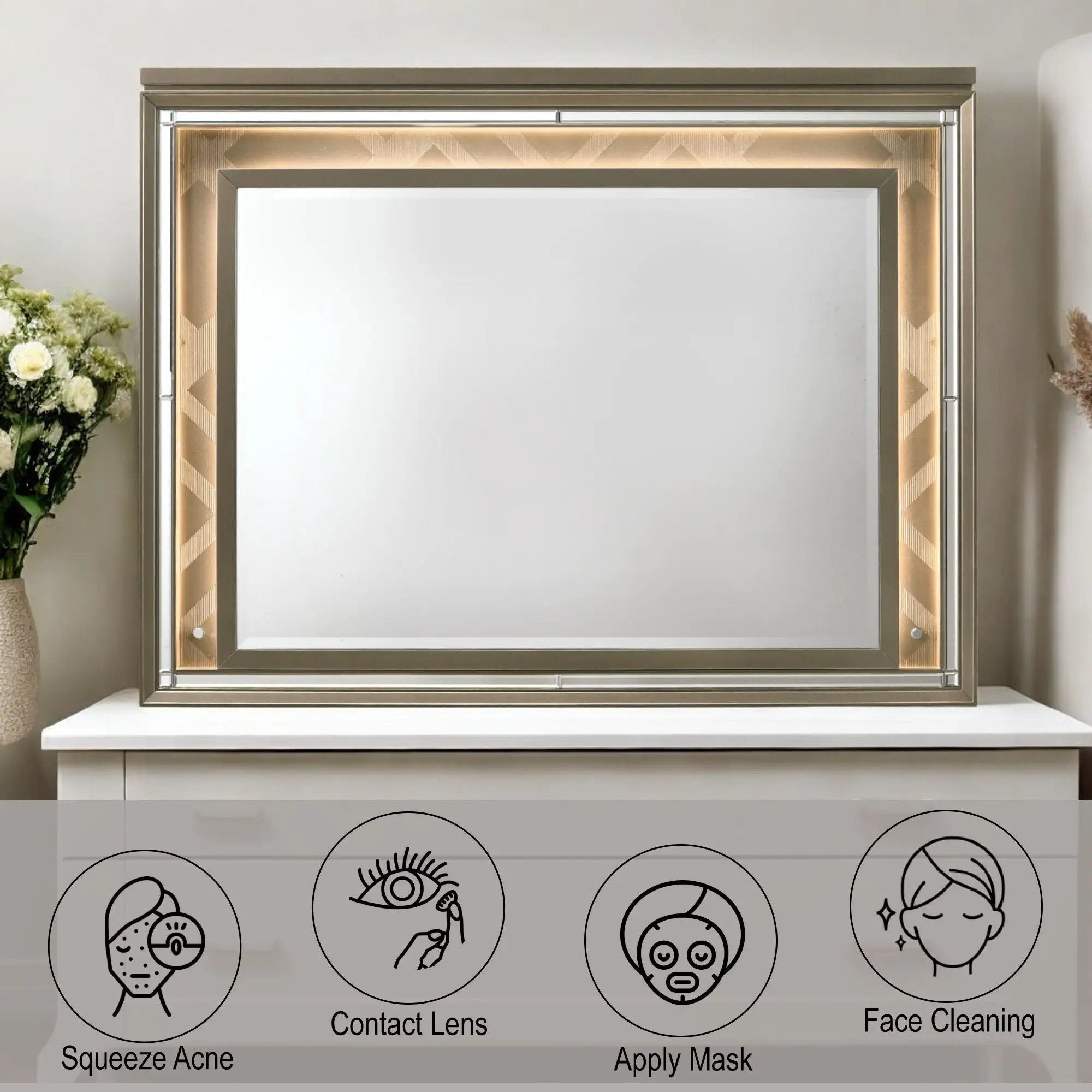 Skylar - Mirror With LED - Champagne by Unique Piece Furniture