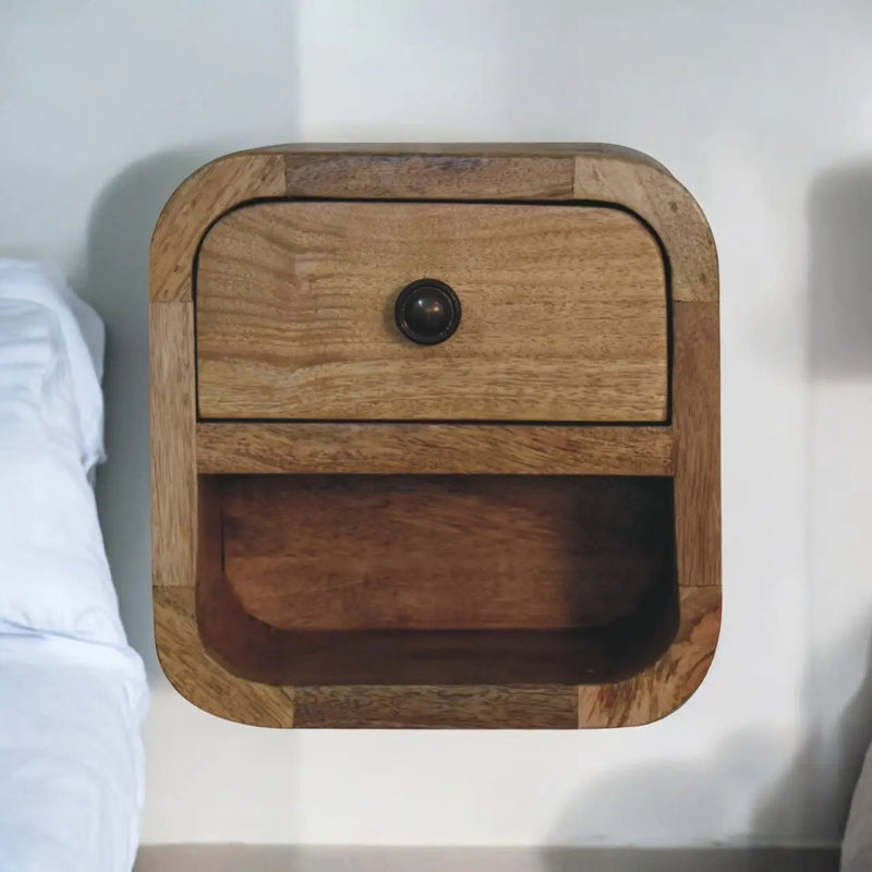 Extra Mini Curved Oak-ish Bedside with Open Slot, 1-Drawer by HouseOfZazla