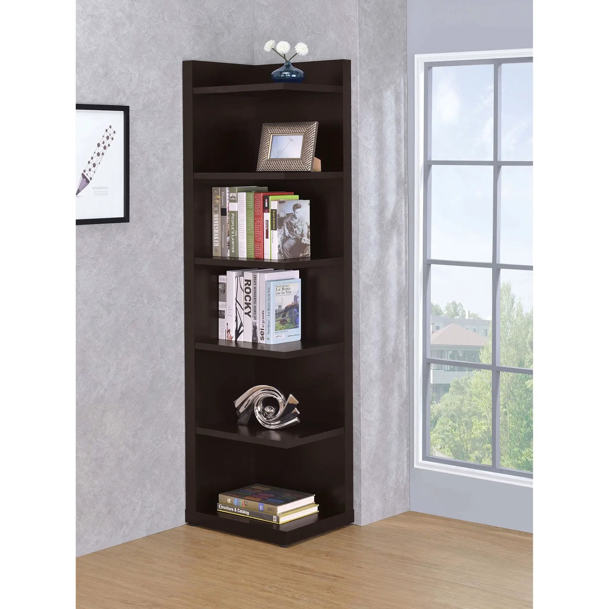 6 Tier Corner Bookcase - Cappuccino by HouseOfZazla