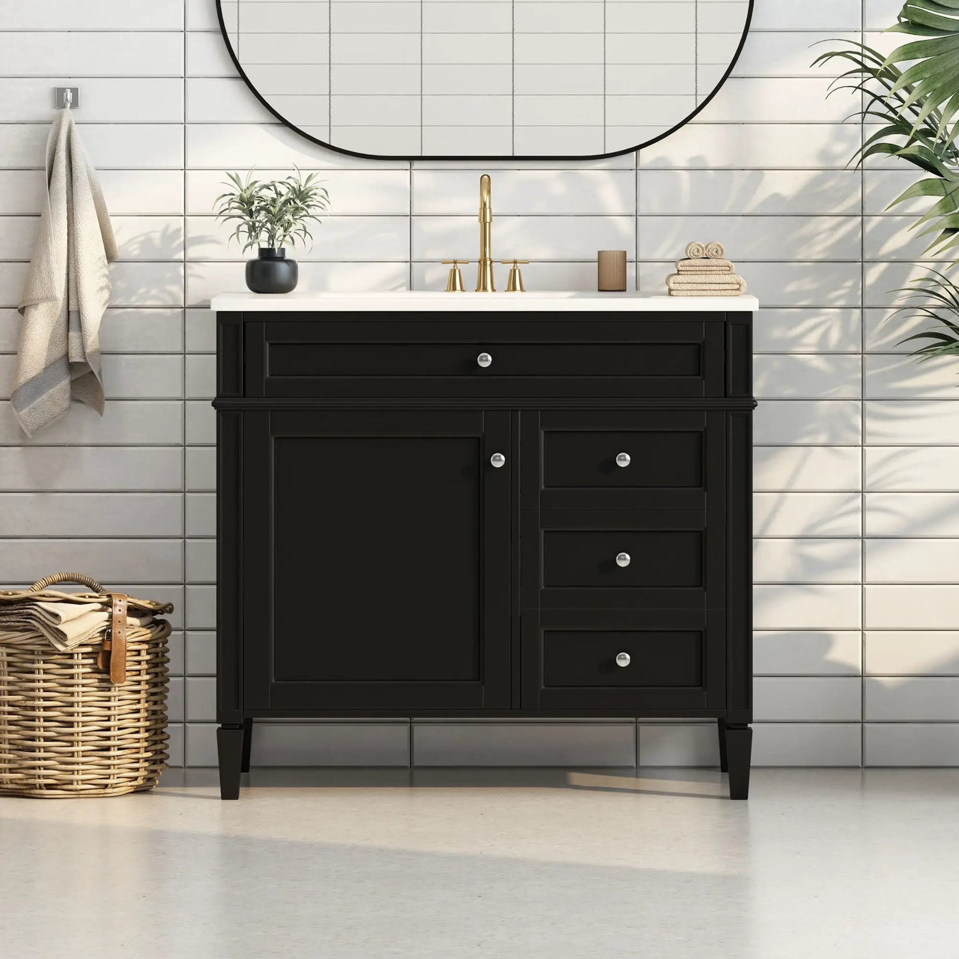Bathroom Vanity With 2 Drawers And Tip-Out Drawer, Storage Cabinet by Unique Piece Furniture
