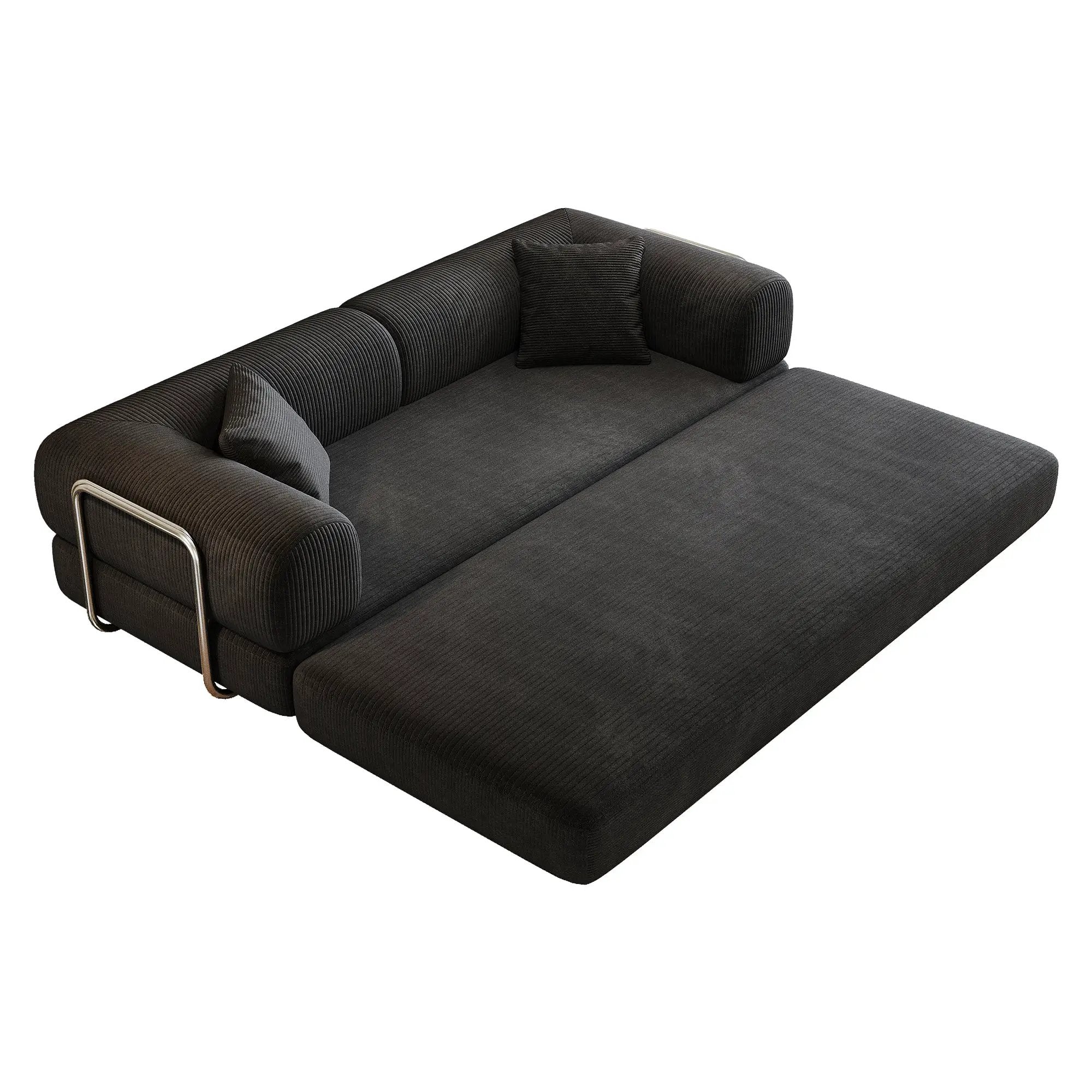 78.8' Compression Sofa,Convertible Floor Sofa Bed-with Pillow Back Support Armrest,Comfy Futon Couch Sleeper Bed,Loveseats Boneless Modular Sectional Sofa,Corduroy fabric,for Living Room,Bedroom,Black by HouseOfZazla