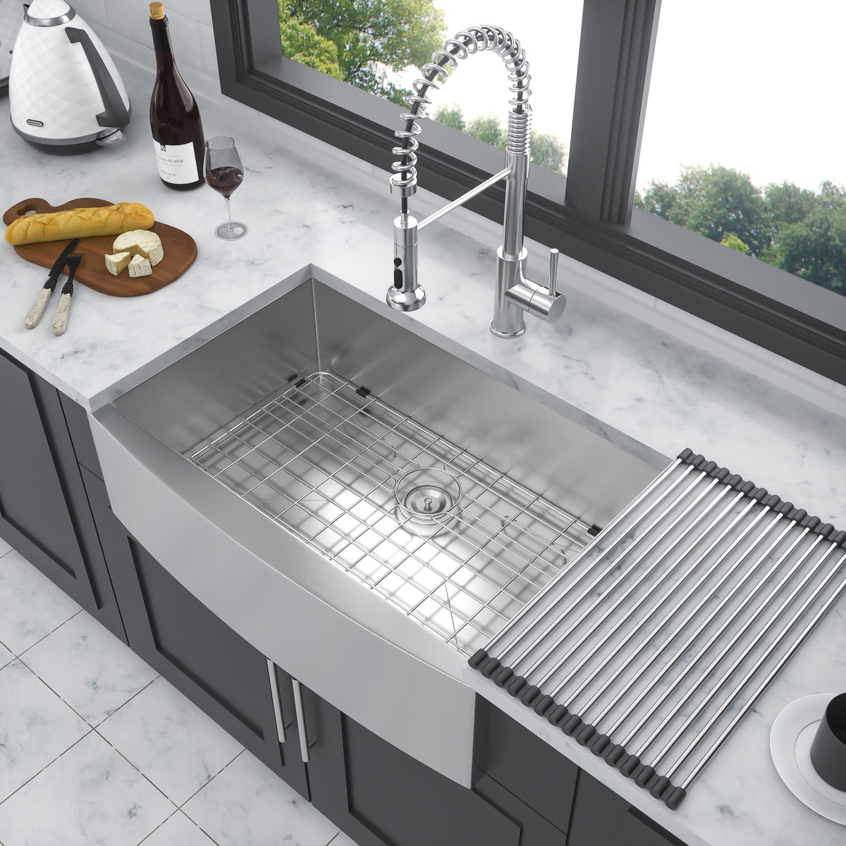 Farmhouse Kitchen Sink Stainless Steel Apron Front with Deep Single Bowl - Gray, photo 10 of 34