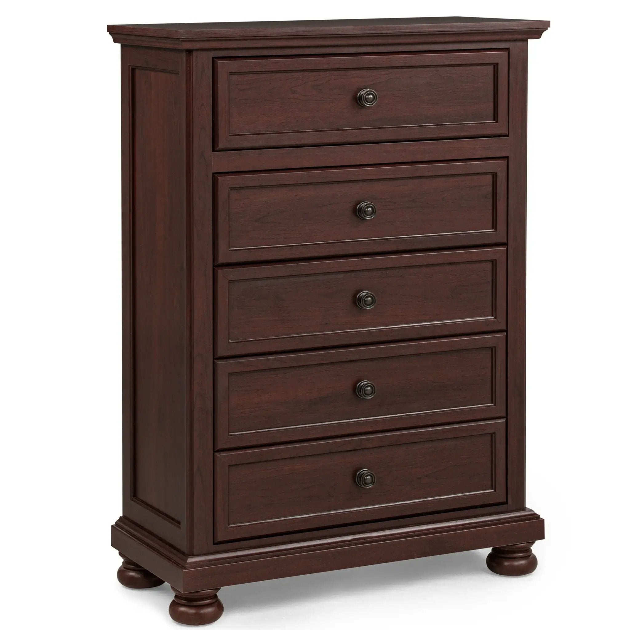 1 Piece Tall Chest, 5 Drawer Storage Bedroom Furniture - Brown / Cherry by Unique Piece Furniture