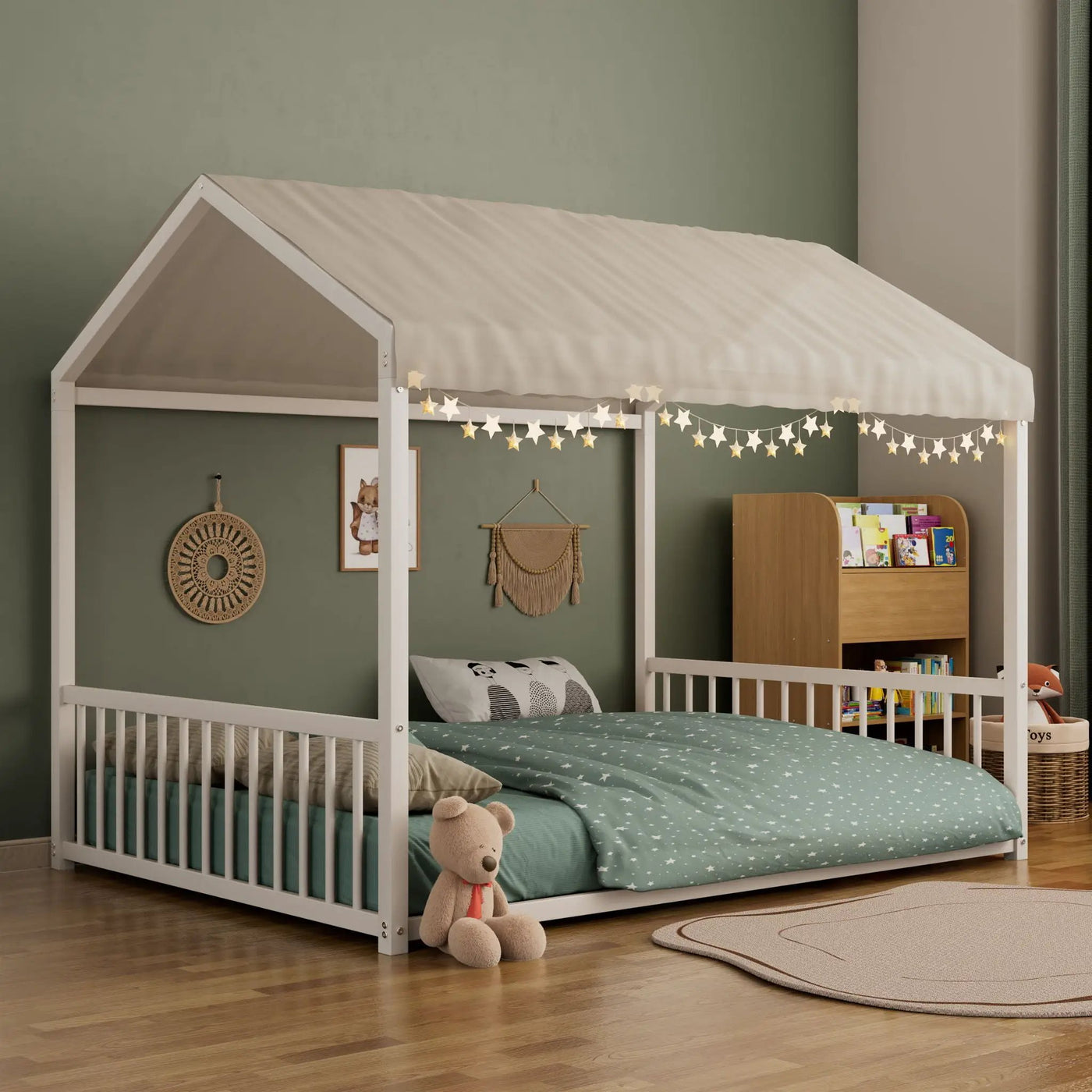 Montessori Style Floor House Shaped Bed With Safety Guardrails by HouseOfZazla