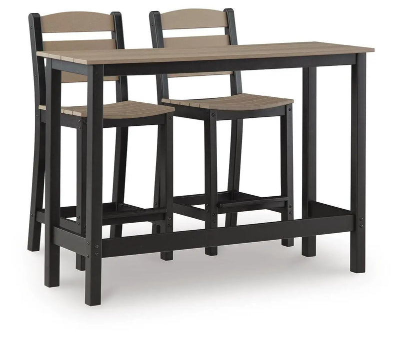 Shoreline Beach - Outdoor Counter Table And 2 Barstools (Set of 3) - Black / Beige by Unique Piece Furniture