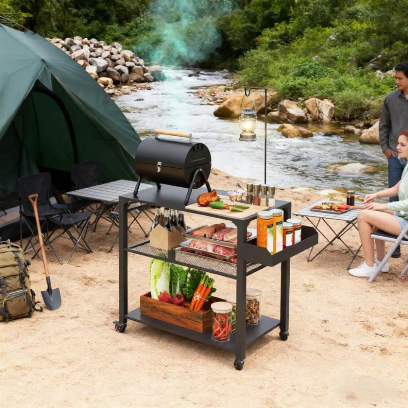 Movable Oven Table on Wheels - 3-Tier Outdoor Grill Cart by HouseOfZazla