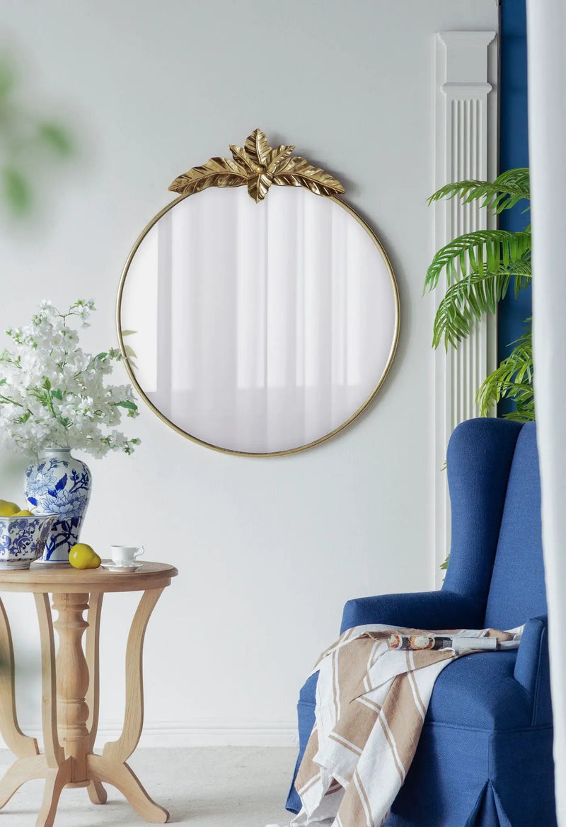 Large Round Wall Mirror With Metal Frame, Circle Accent Mirror For Living Room Bedroom Entryway - Gold by Unique Piece Furniture