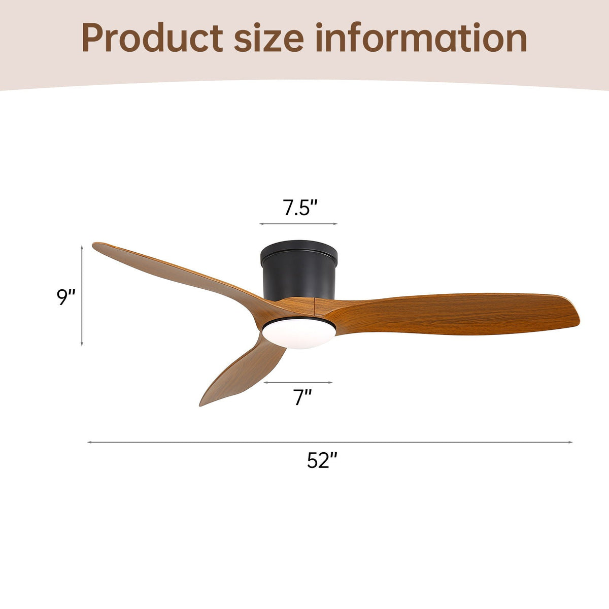 Flush Mount Ceiling Fan With Dimmable LED Light, 3 Blades, Reversible DC Motor Blades For Living Room, photo 7 of 21