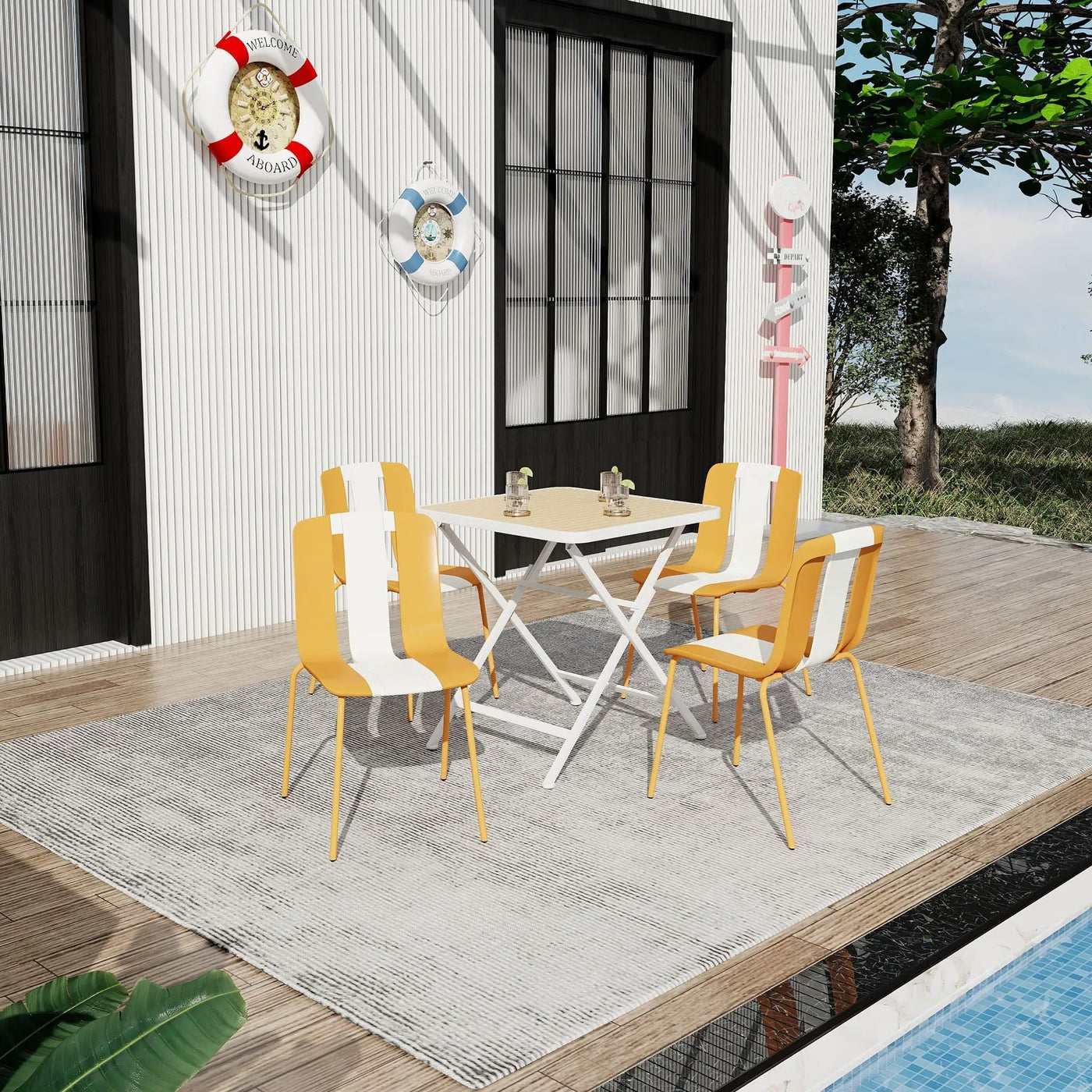 4 Piece Set Of Modern Striped Single Chairs With Folding Square Table by HouseOfZazla