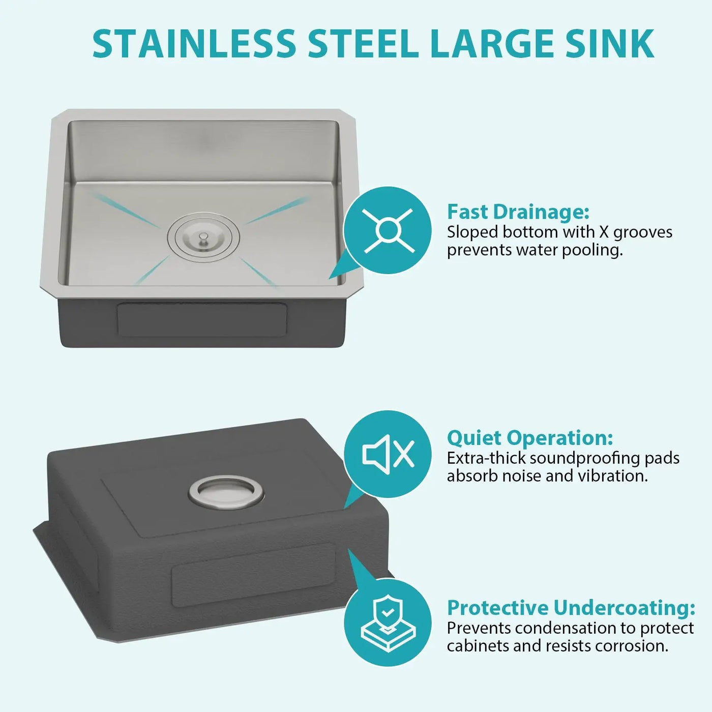 Modern Undermount Stainless Steel Kitchen Sink 16 Gauge, Deep Single Bowl by HouseOfZazla