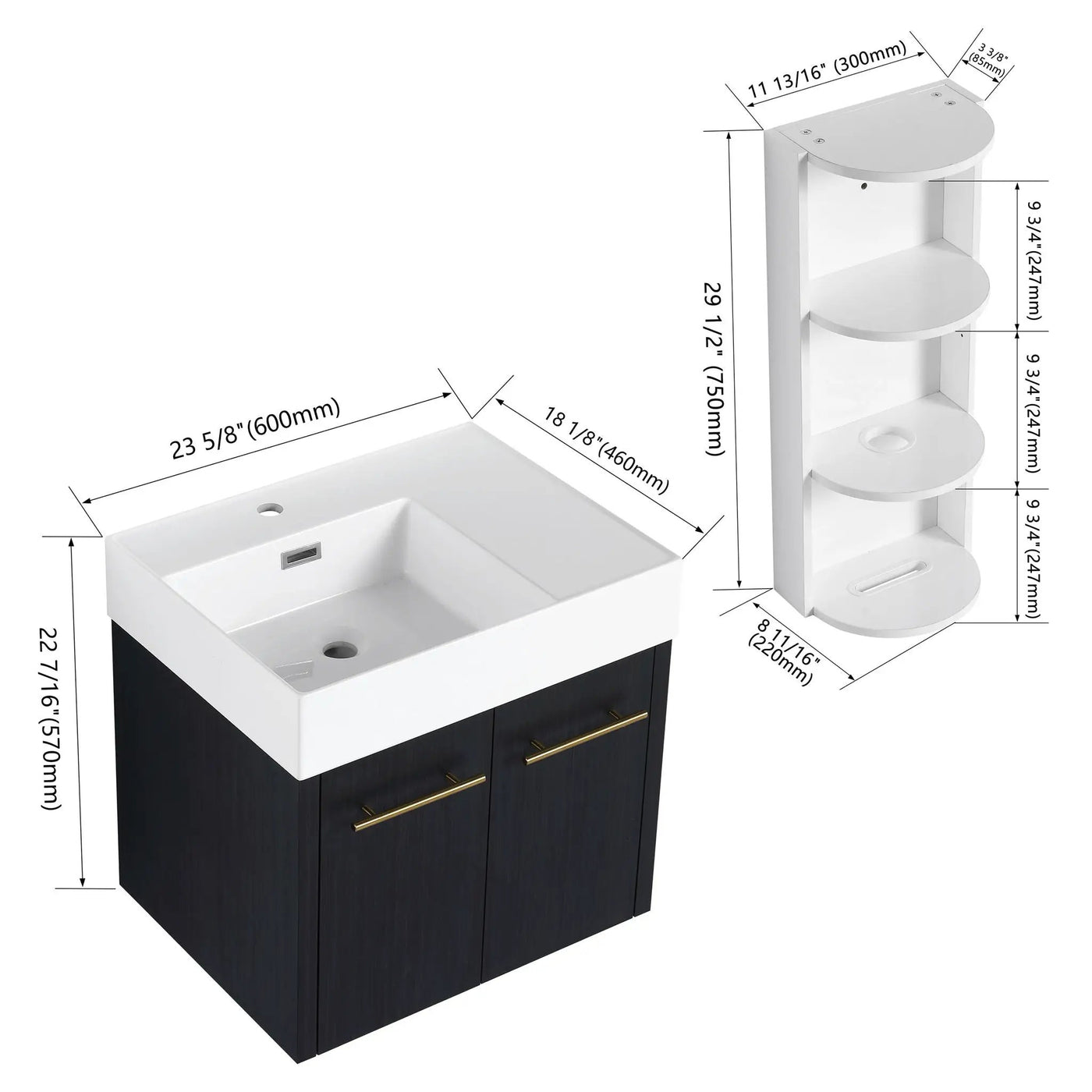 Modern Wall Mounted Bathroom Vanity with Resin Sink and Storage Rack by HouseOfZazla