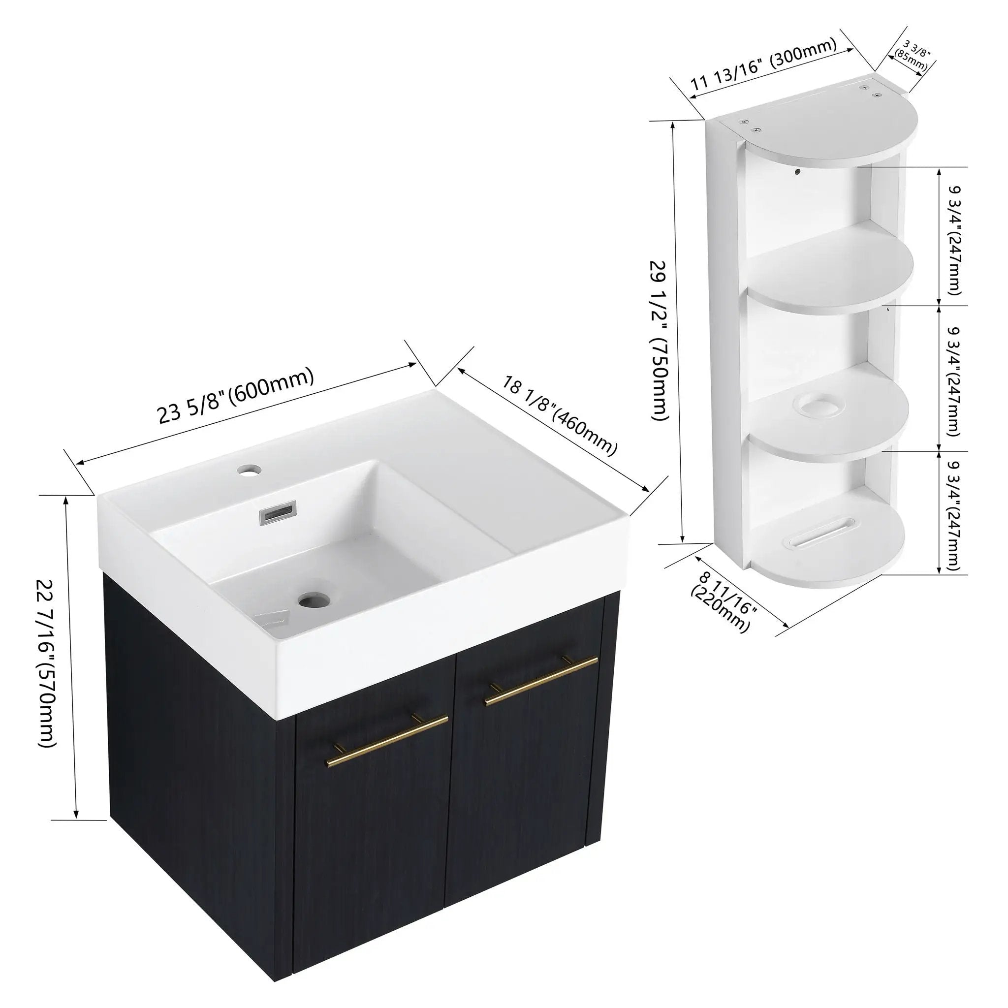 Modern Wall Mounted Bathroom Vanity with Resin Sink and Storage Rack by HouseOfZazla