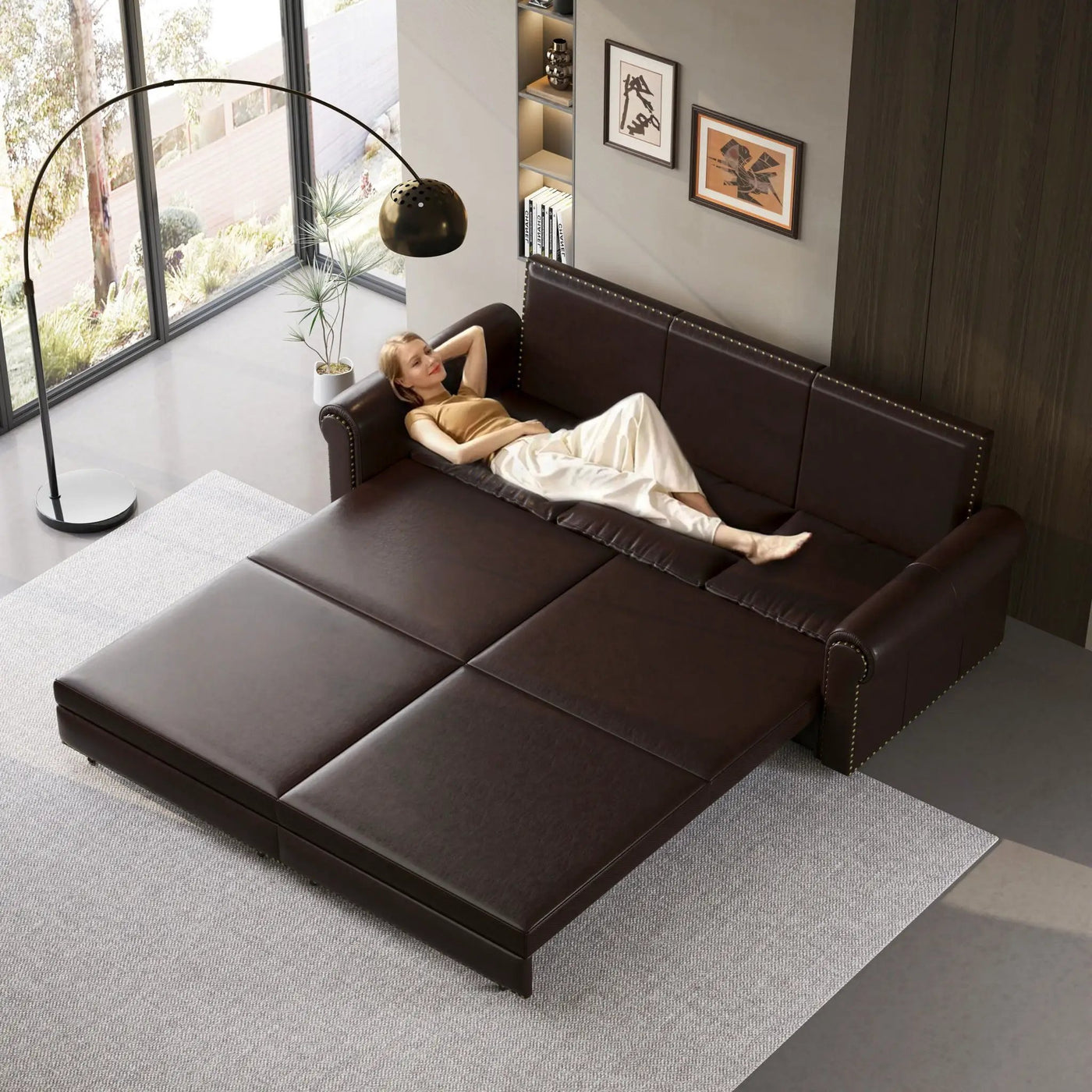 3 In 1 Convertible Sleeper Sofa With Nailhead Trim & Rolled Arm by HouseOfZazla