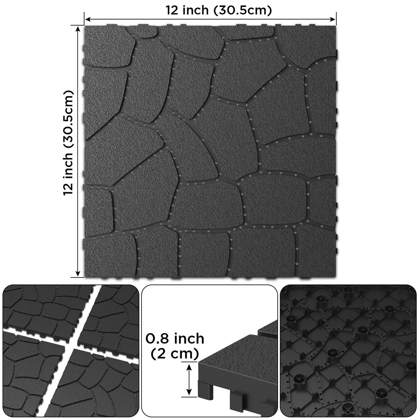 New Stone Texture Patio Deck Tiles, Diy Interlocking Floor Tiles, Easy Installation by HouseOfZazla