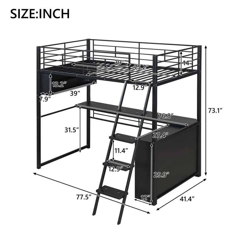 Loft Bed With LED Desk And 4 Storage Shelves by Unique Piece Furniture