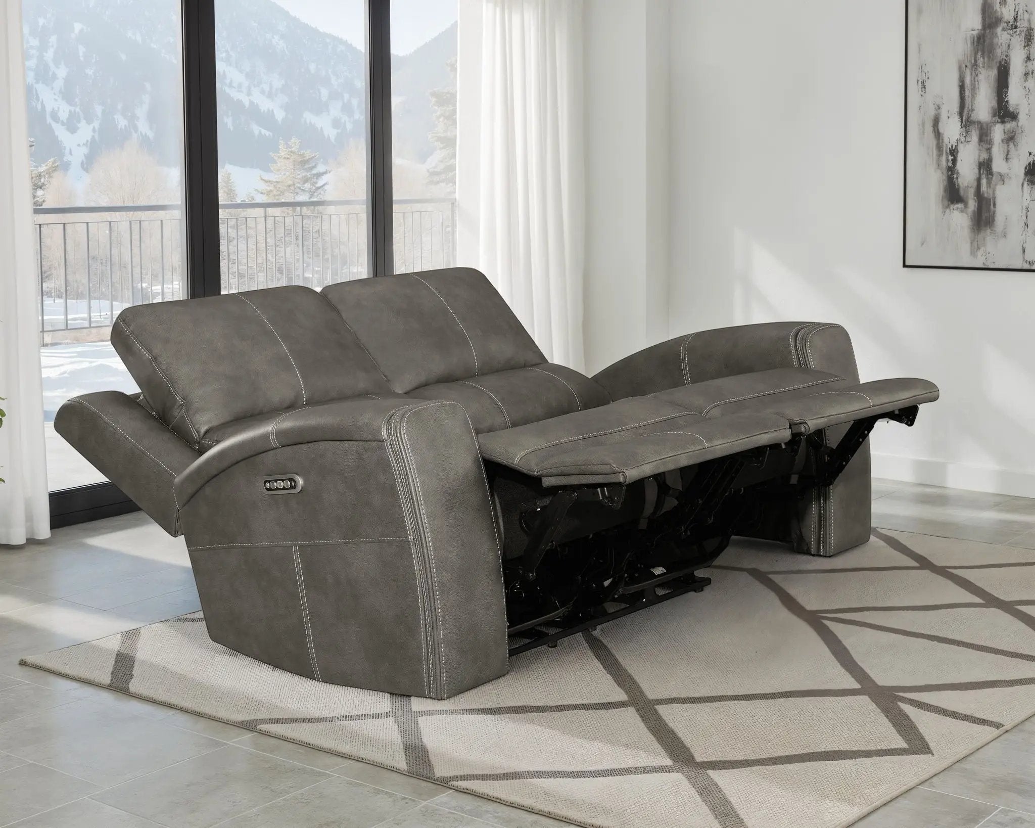 Brickston Triple Power Reclining Loveseat Charcoal by Unique Piece Furniture