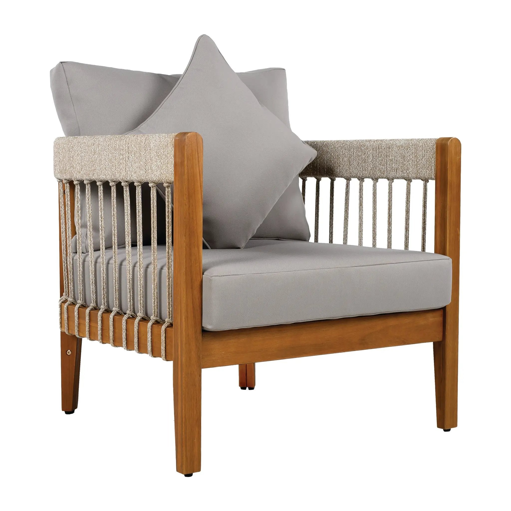 Acacia Wood Outdoor Club Chair with Handwoven Rope Accents & Curved Backrest by HouseOfZazla